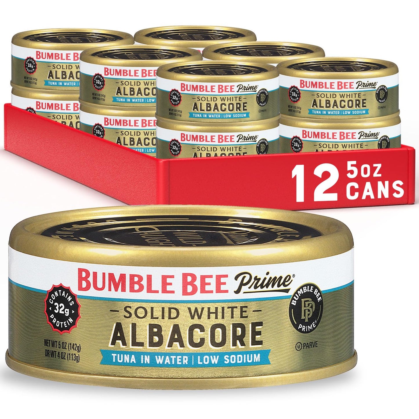 Bumble Bee Albacore Tuna, Low Sodium, 5 oz Cans, Pack of 12 - Wild Caught, Non-GMO, Gluten Free, Kosher