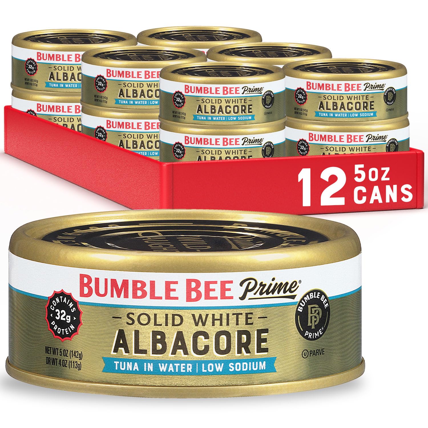 Bumble Bee Albacore Tuna, Low Sodium, 5 oz Cans, Pack of 12 - Wild Caught, Non-GMO, Gluten Free, Kosher