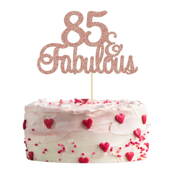 Gyufise 1Pcs 85 & Fabulous Cake Topper Rose Gold Glitter Eighty Five And Fabulous Cake Toppers Happy 85Th Birthday Cake Pick For