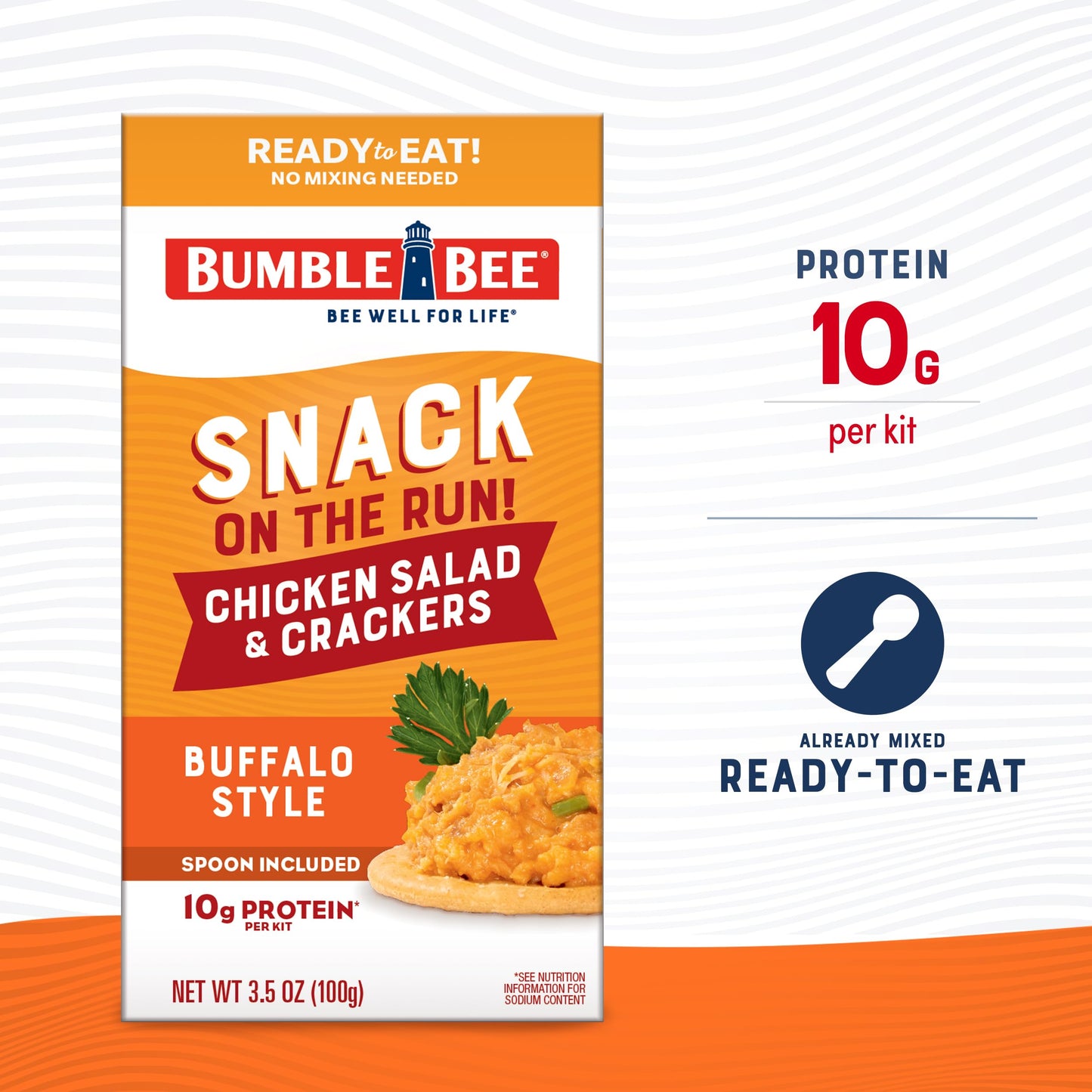 Bumble Bee Snack On The Run Buffalo Chicken Salad With Crackers Kit, 3.4 Oz (Pack Of 12) - Ready To Eat, Spoon Included - Shelf Stable & Convenient Protein Snack