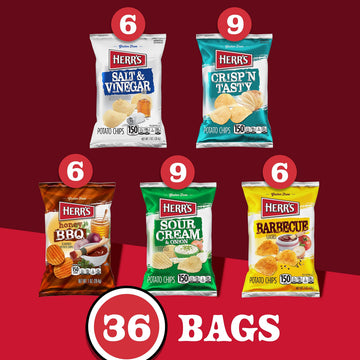 Herrs Potato Chips, Variety Pack, Gluten Free Snacks, 1Oz Bag (36 Count)