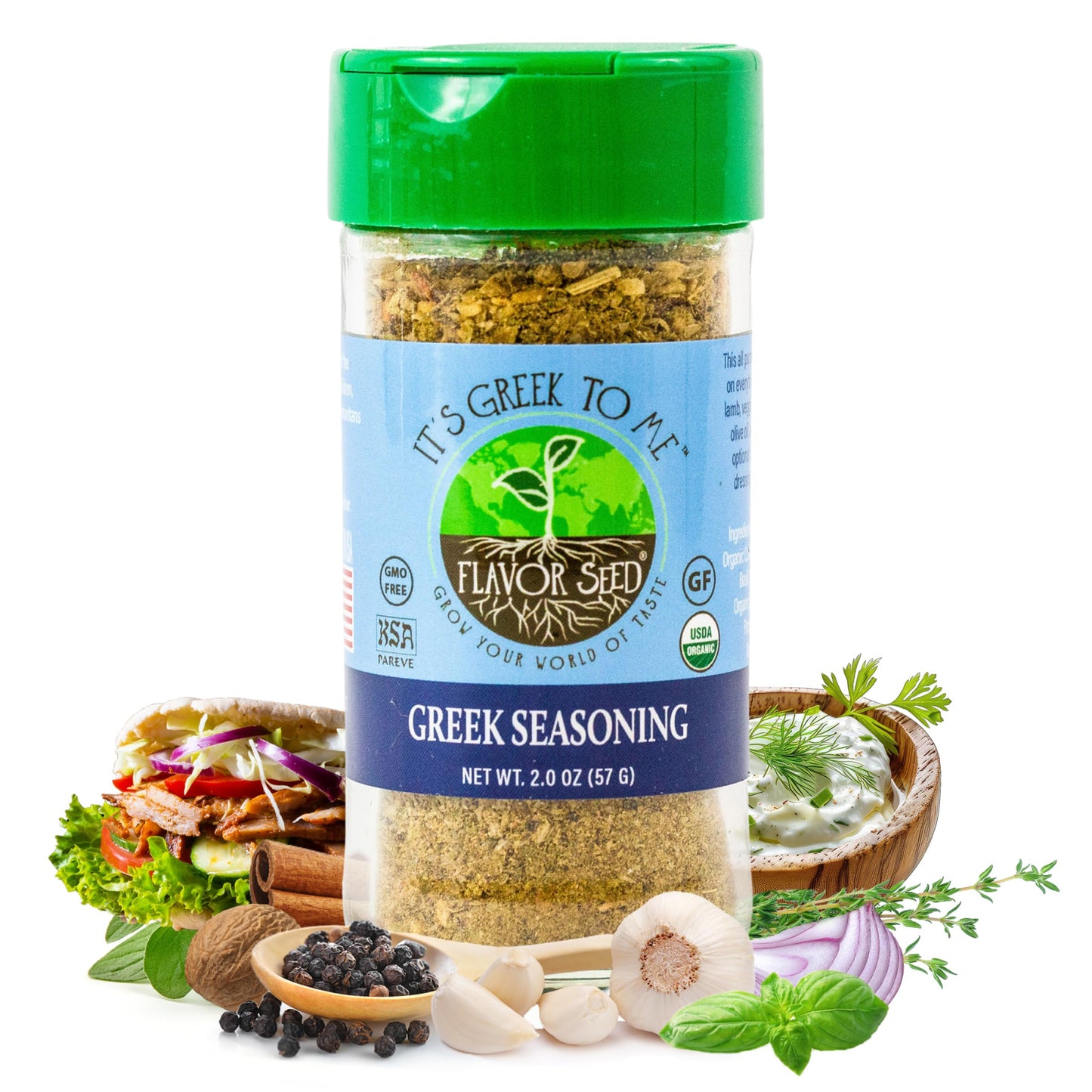 Flavor Seed It's Greek To Me, Organic Greek Seasoning Blend, Gyro & Tzatziki Seasoning, Kebab, Carnivore & Keto Friendly, Medite