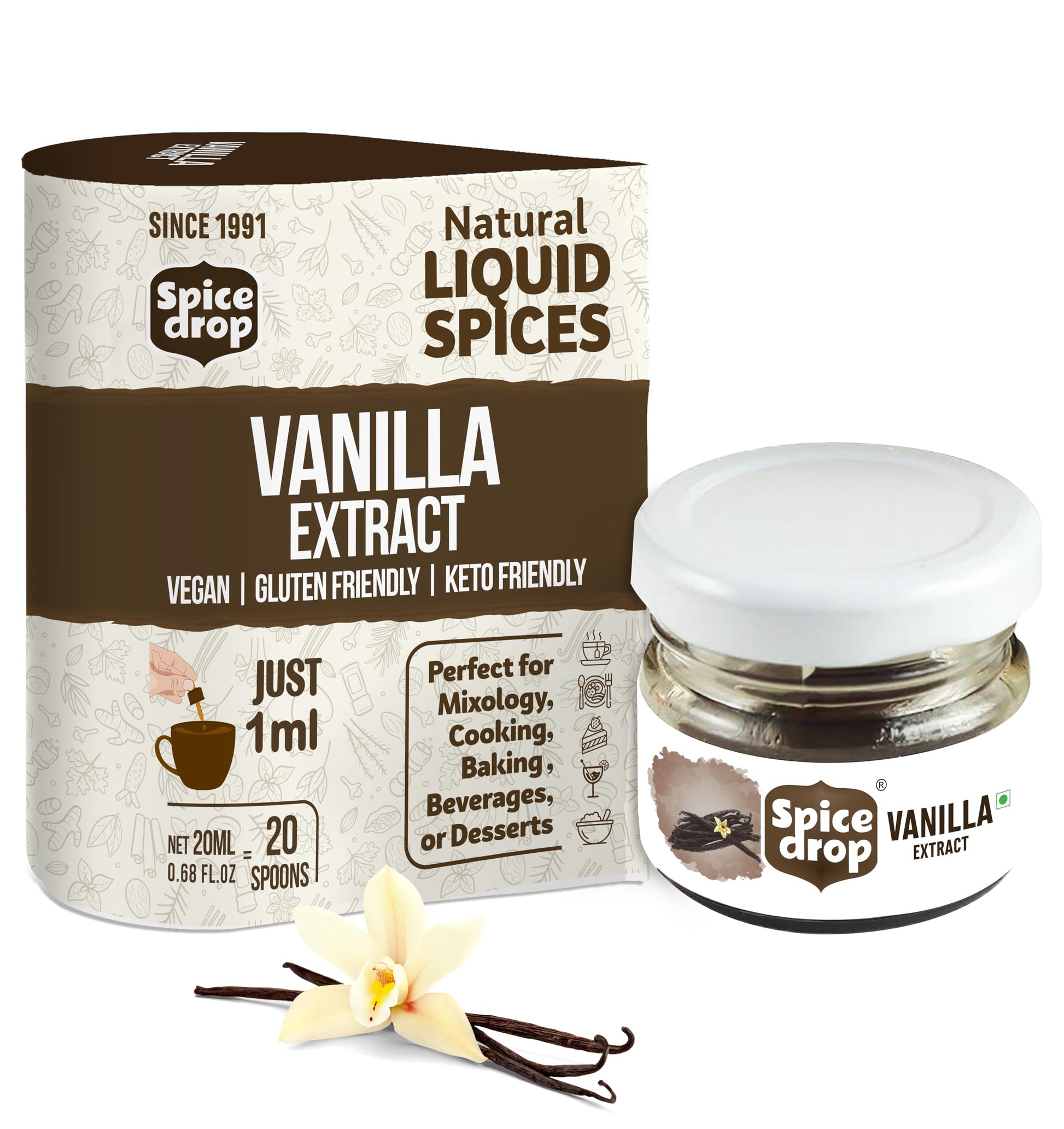 Spice Drop Vanilla Natural Extract | For Cooking, Baking, Food, Milk, Ice Cream, Cake | 20 Ml