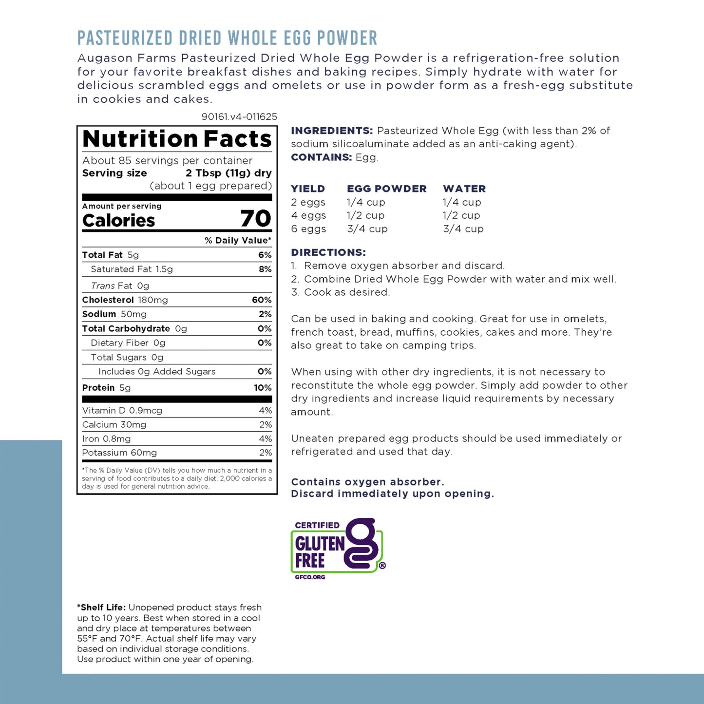 Augason Farms Pasteurized Dried Whole Egg Powder Can, Real Eggs, Emergency Food Supply, Everyday Meals, 85 Servings