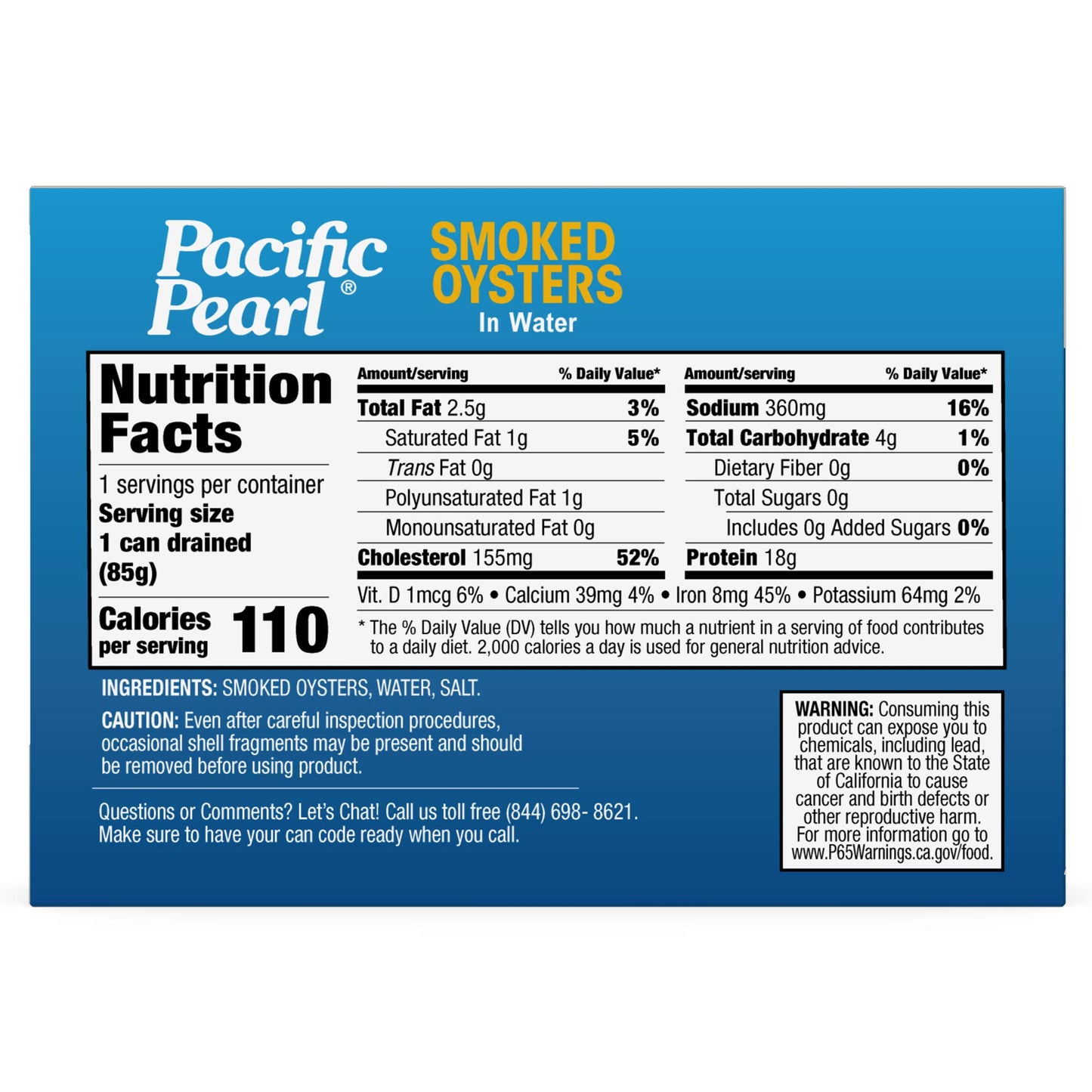 Pacific Pearl Smoked Oysters in Water, 3.75 oz (Pack of 12)