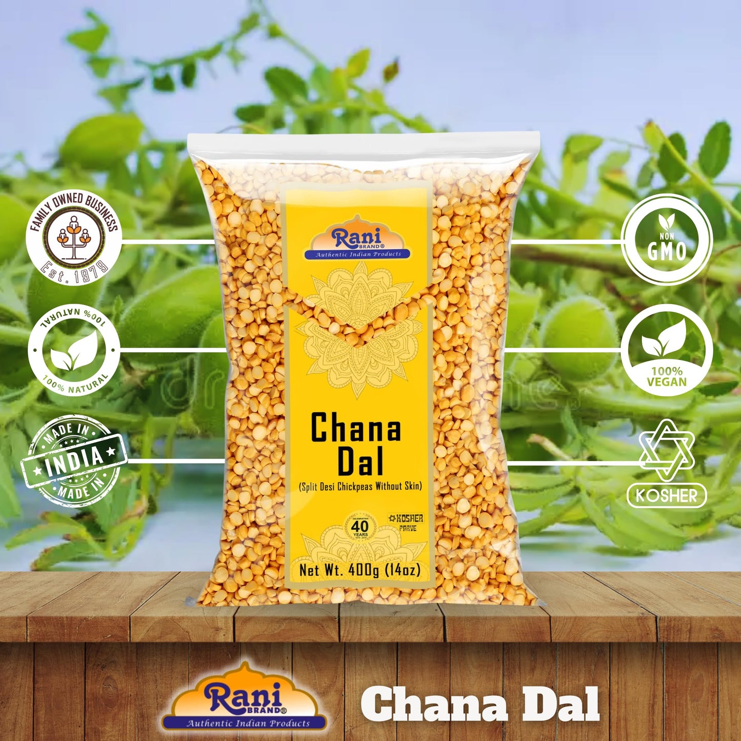 Rani Chana Dal (Split Desi Chickpeas without skin) 14oz (400g) ~ All Natural | Gluten Friendly | NON-GMO | Kosher | Vegan | Indi