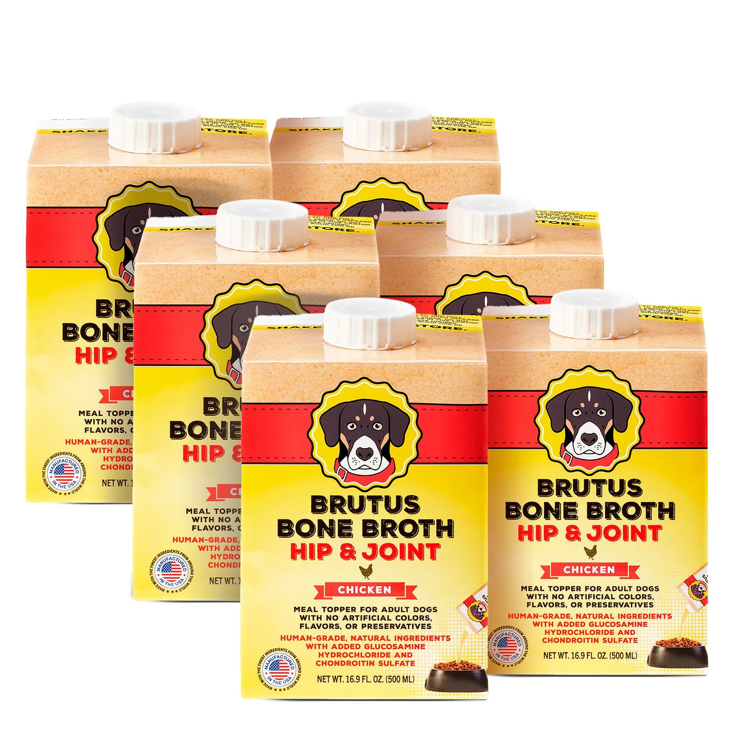 Brutus Bone Broth Chicken Broth for Dogs - All Natural, Human Grade, 16.9 oz (Pack of 6)