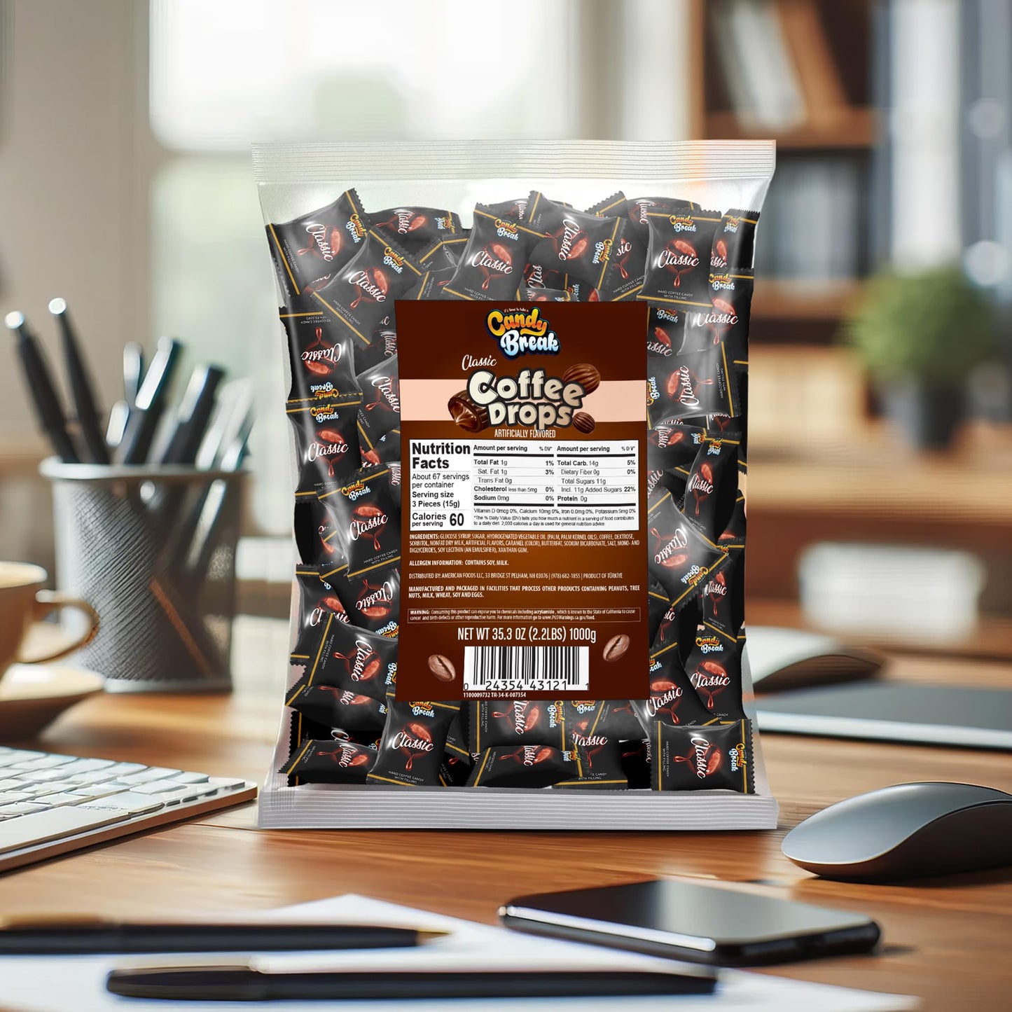 CANDY BREAK Coffee Drops, Espresso Flavored Hard Candy, Individually Wrapped, 2.2 Pound Bulk Bag
