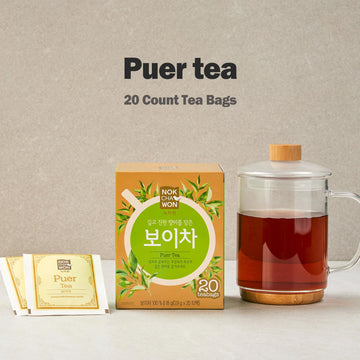 [Nokchawon] Puer Tea, Premium Dark Fermented Puerh Tea From Korea, 20 Count Tea Bags, 0.63Oz(18G)