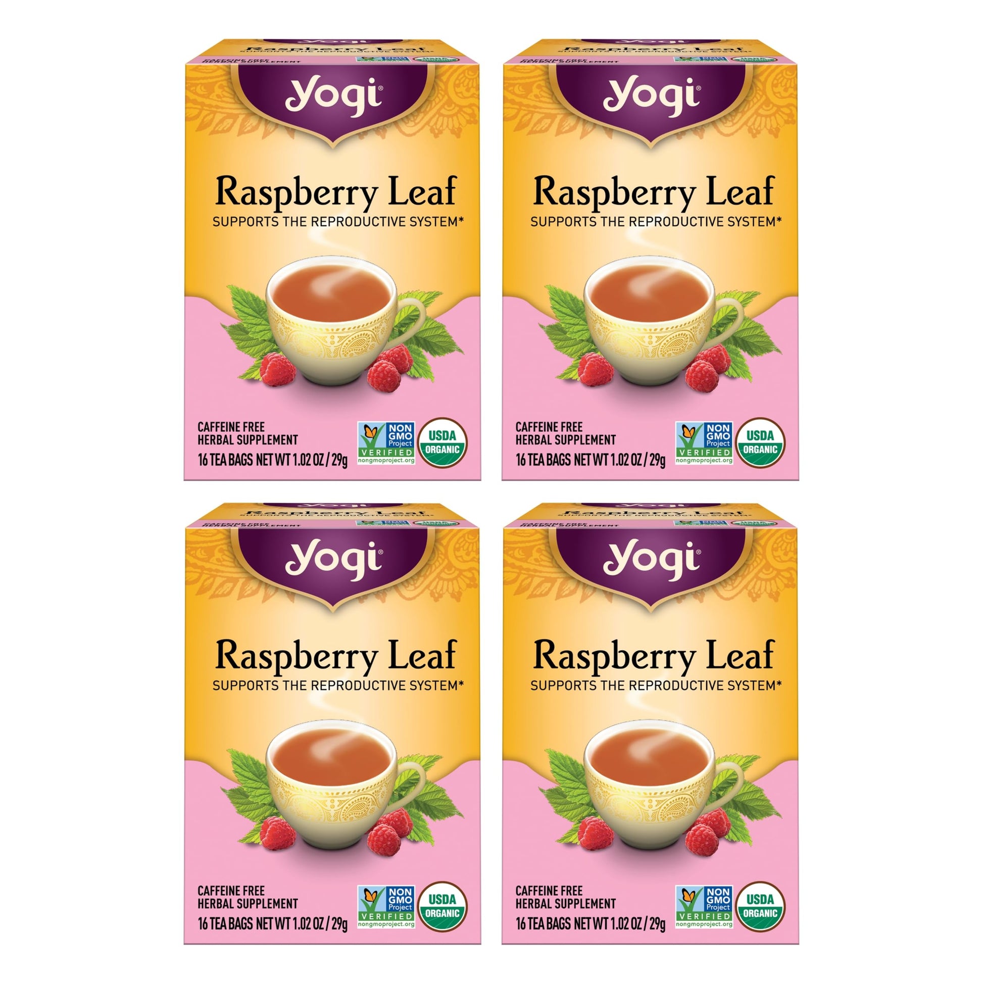 Yogi Organic Raspberry Leaf Tea - Caffeine-Free, 64 Count (Pack of 4)