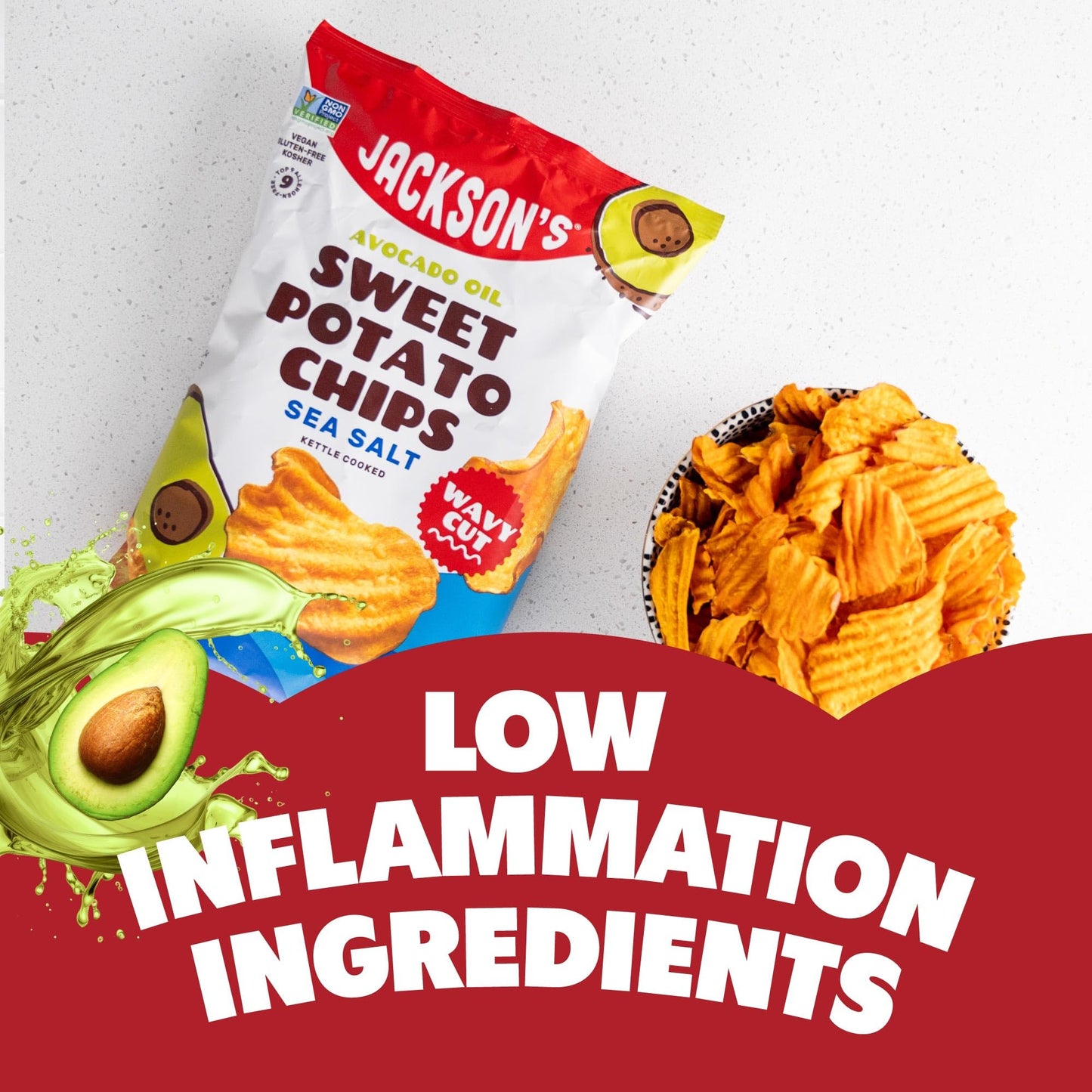 Jacksons Wavy Sweet Potato Kettle Chips, Sea Salt, 7oz, Pack of 6, Gluten Free, Vegan, Paleo Friendly