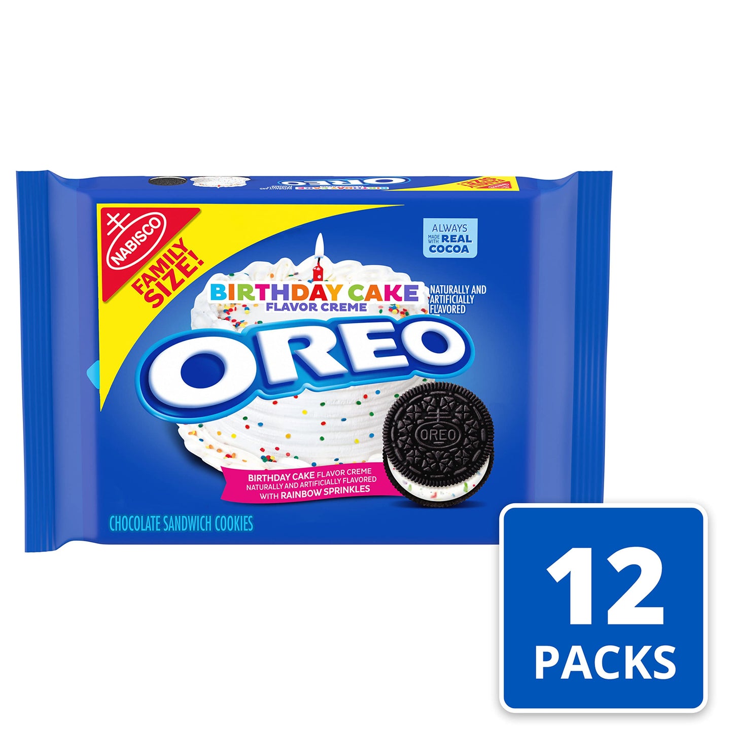 Oreo Birthday Cake Creme Chocolate Sandwich Cookies, Family Size, 12 - 17 Oz Packs