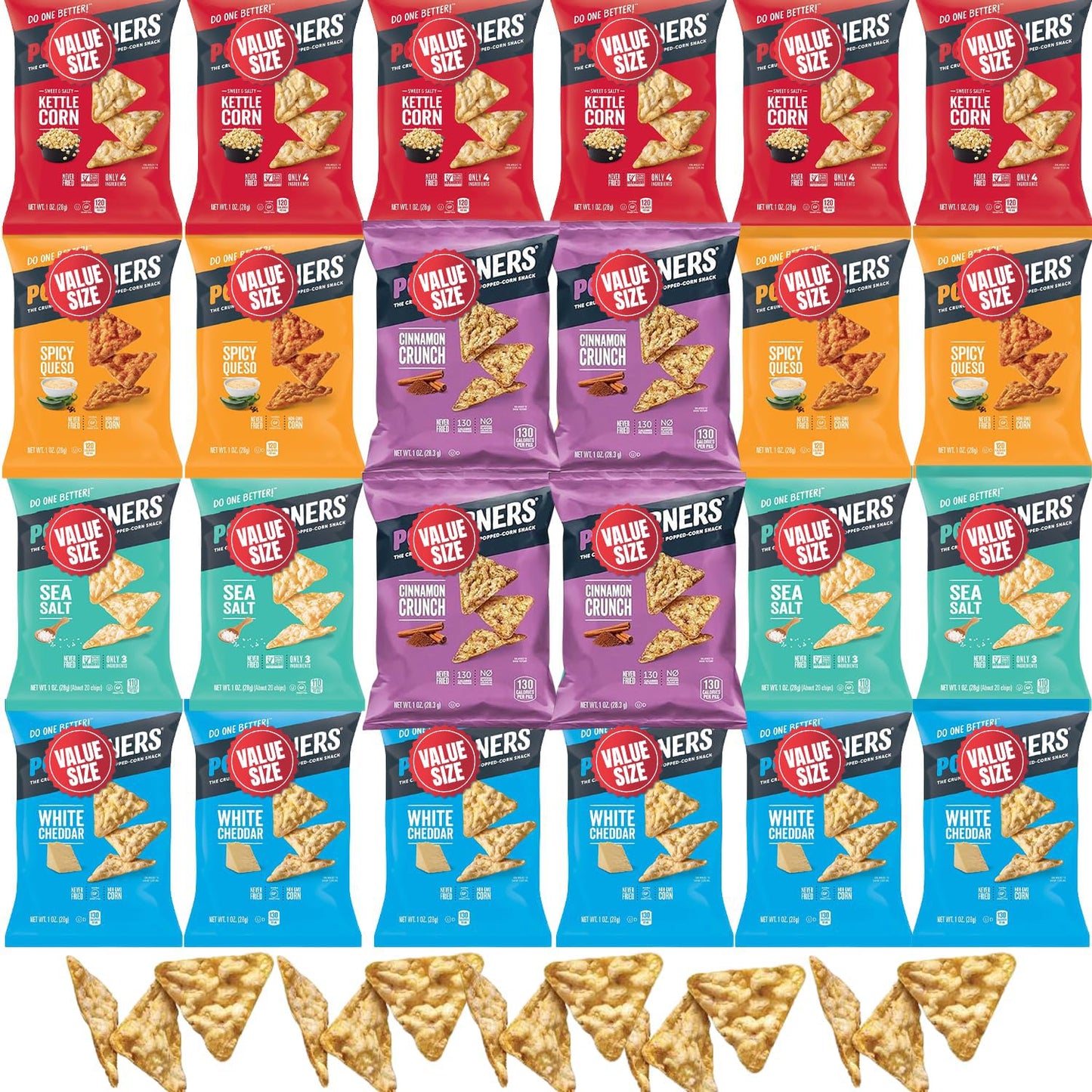 Pop-Cornners Snacks Gluten Free Chips, 5 Flavor Variety Pack 28 Count 1 oz Bags Packaged By Doomi, Individual Snack Bags in Sea 