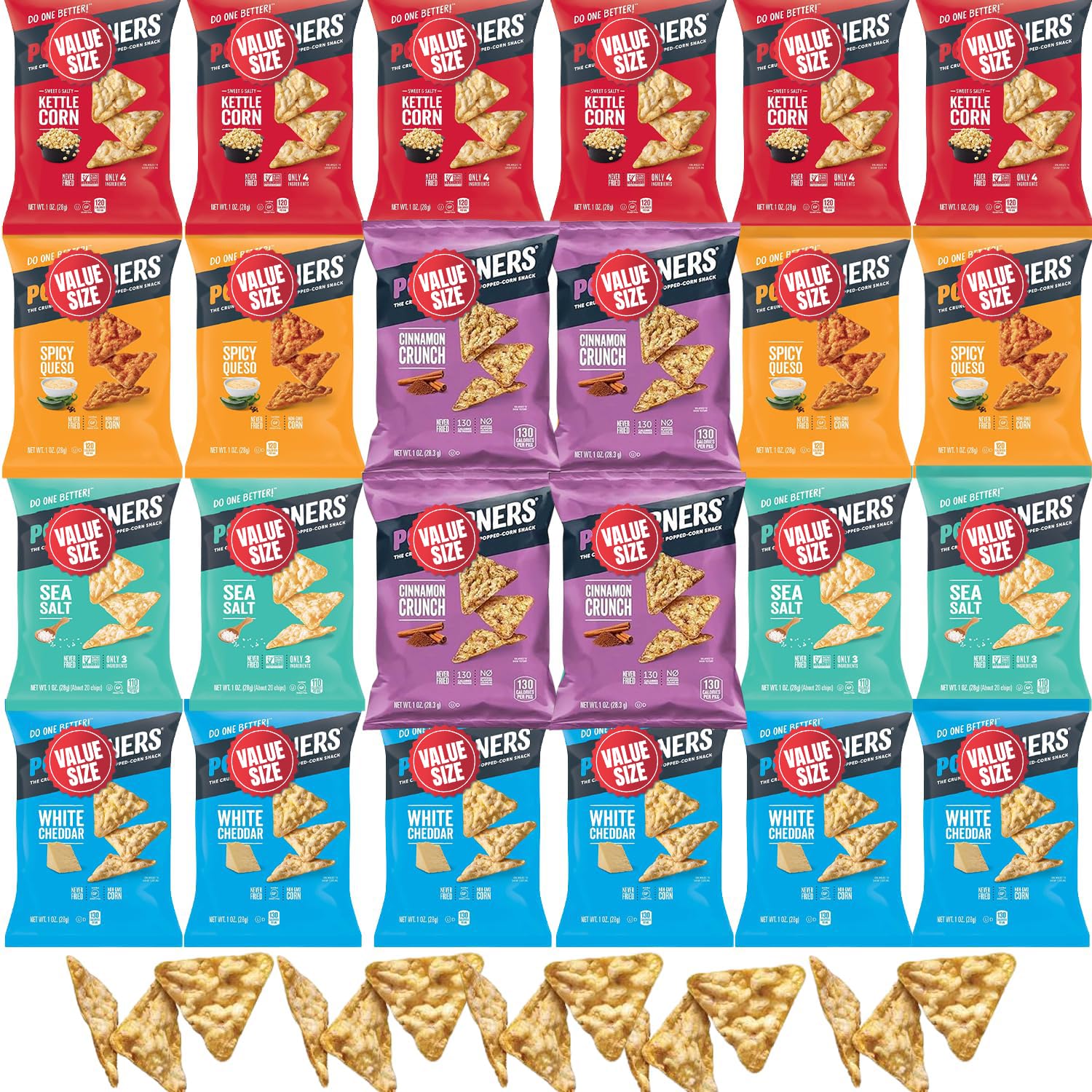Pop-Cornners Snacks Gluten Free Chips, 5 Flavor Variety Pack 28 Count 1 oz Bags Packaged By Doomi, Individual Snack Bags in Sea 