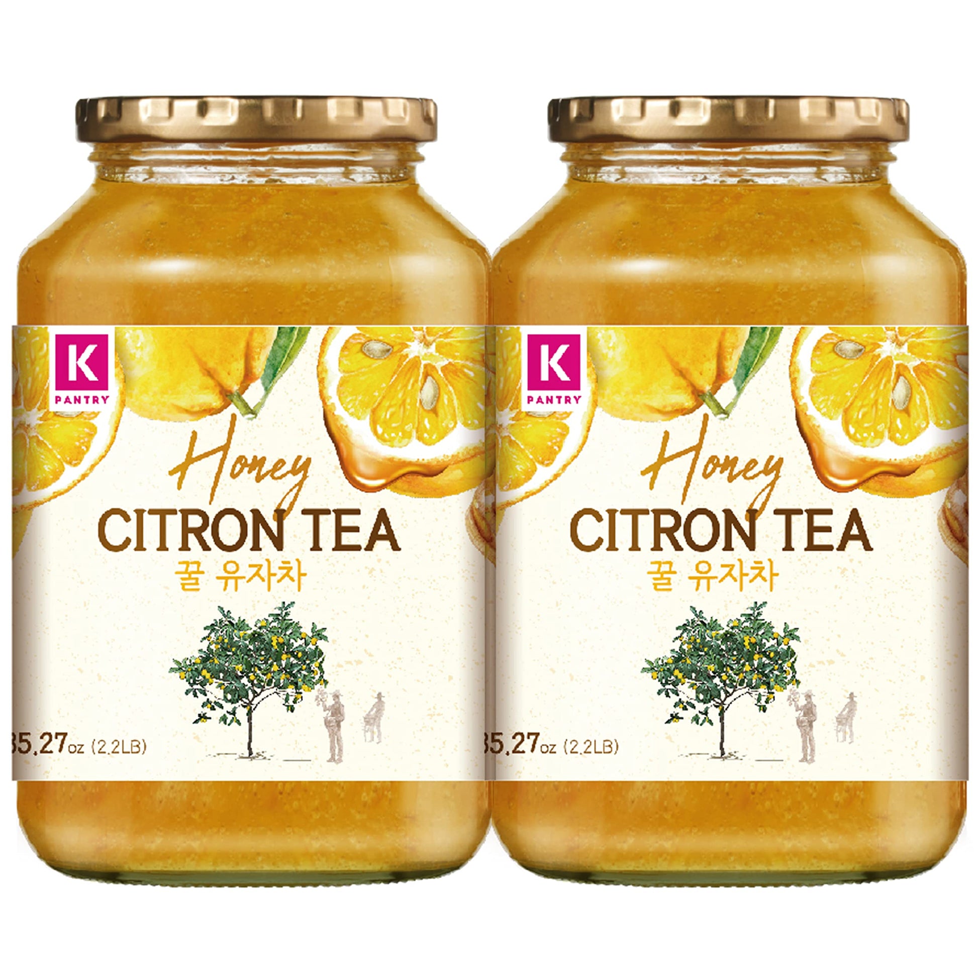 KPANTRY Honey Citron Tea - Korean Marmalade, Chemical-free Yuzu, 35.27 Fl Oz (Pack of 2) - Instant Hot or Cold Beverage