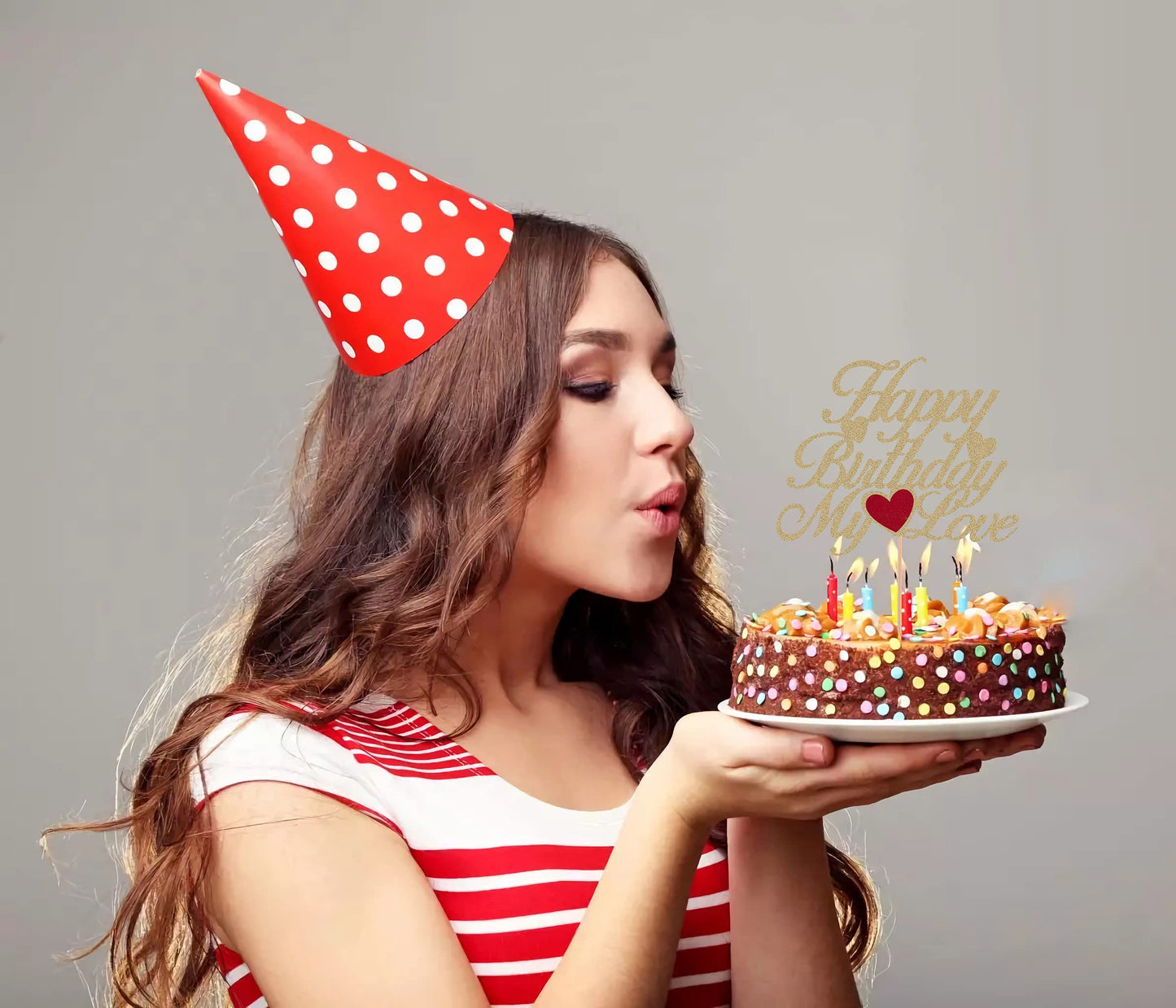 Ahaoray Happy Birthday My Love Cake Topper - Gold Glitter My Love Birthday Party Cake Decoration Supply - Lover Birthday Cake To