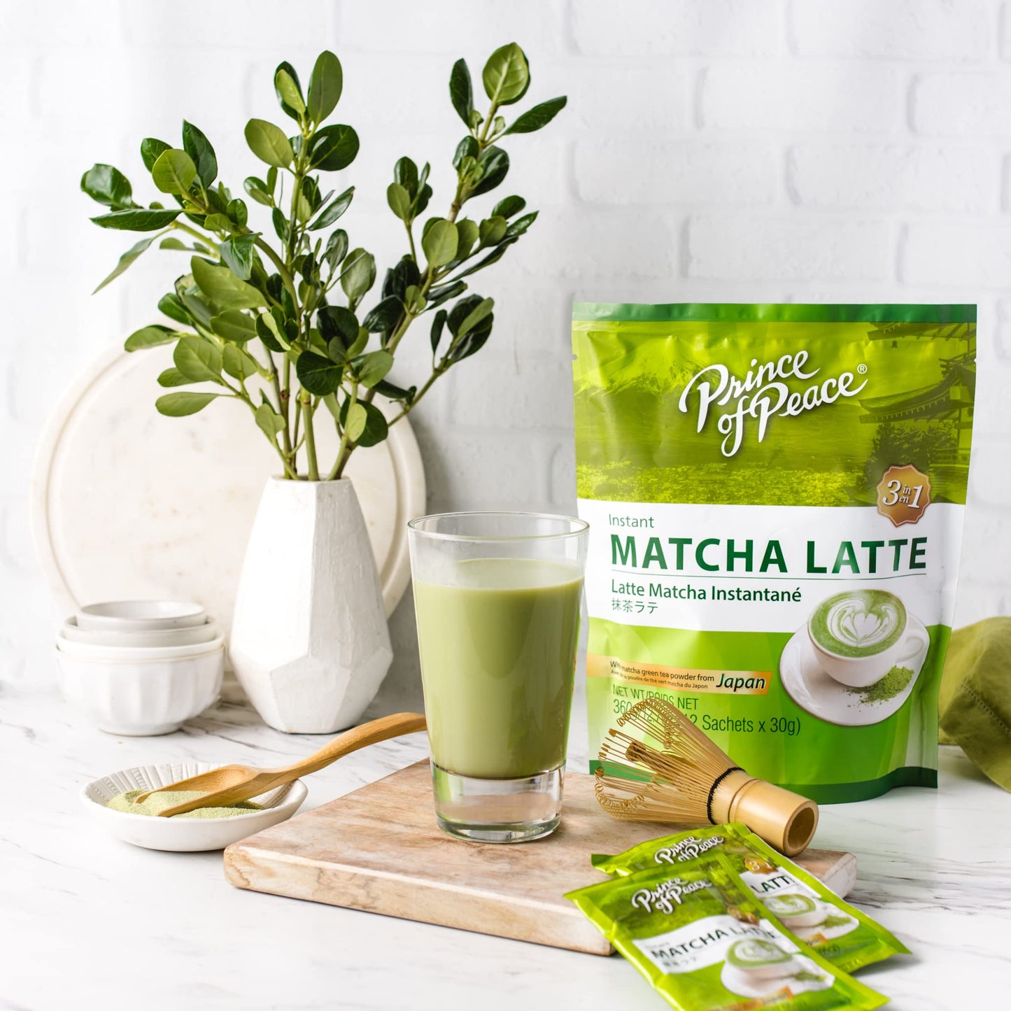 Prince of Peace Matcha Latte Instant Beverage, 24 Sachets, Rich and Creamy, Hot or Cold, Made with Japanese Matcha, Pack of 1