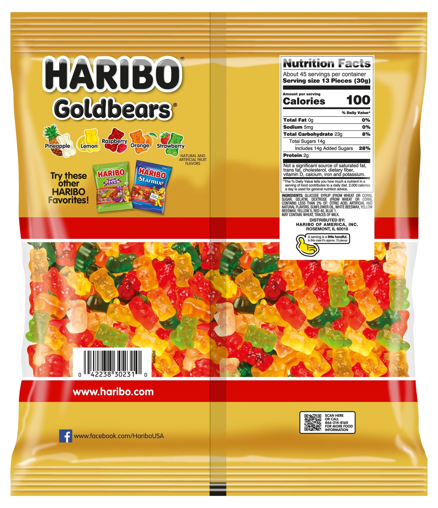 HARIBO Gummi Candy, Original Goldbears Gummy Bears, 3 Pound Party Size Bag, Delicious Soft & Chewy Sweet Snacks, Assorted Fruity