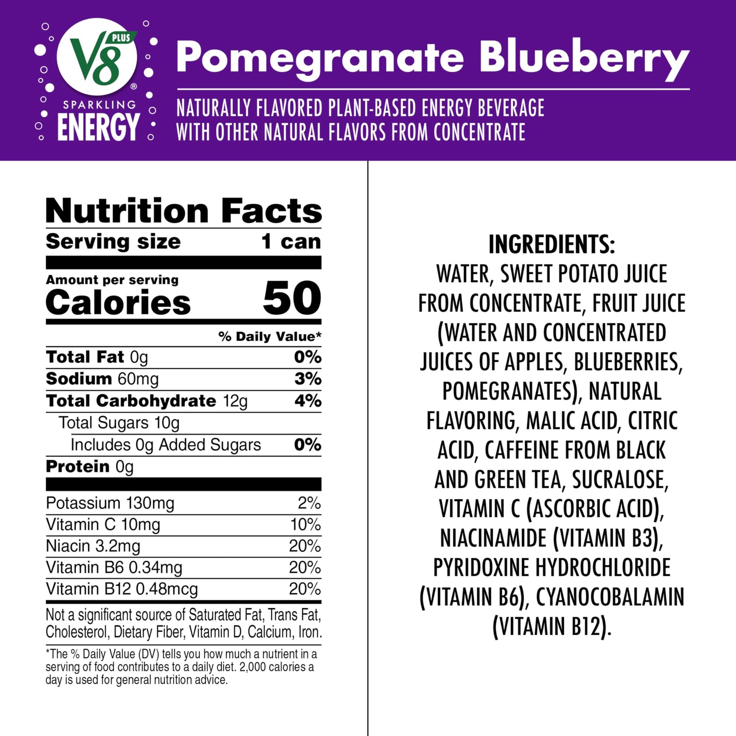 V8 +Energy Sparkling Pomegranate Blueberry Juice Energy Drink  11.5 fl oz Can (12 Pack)