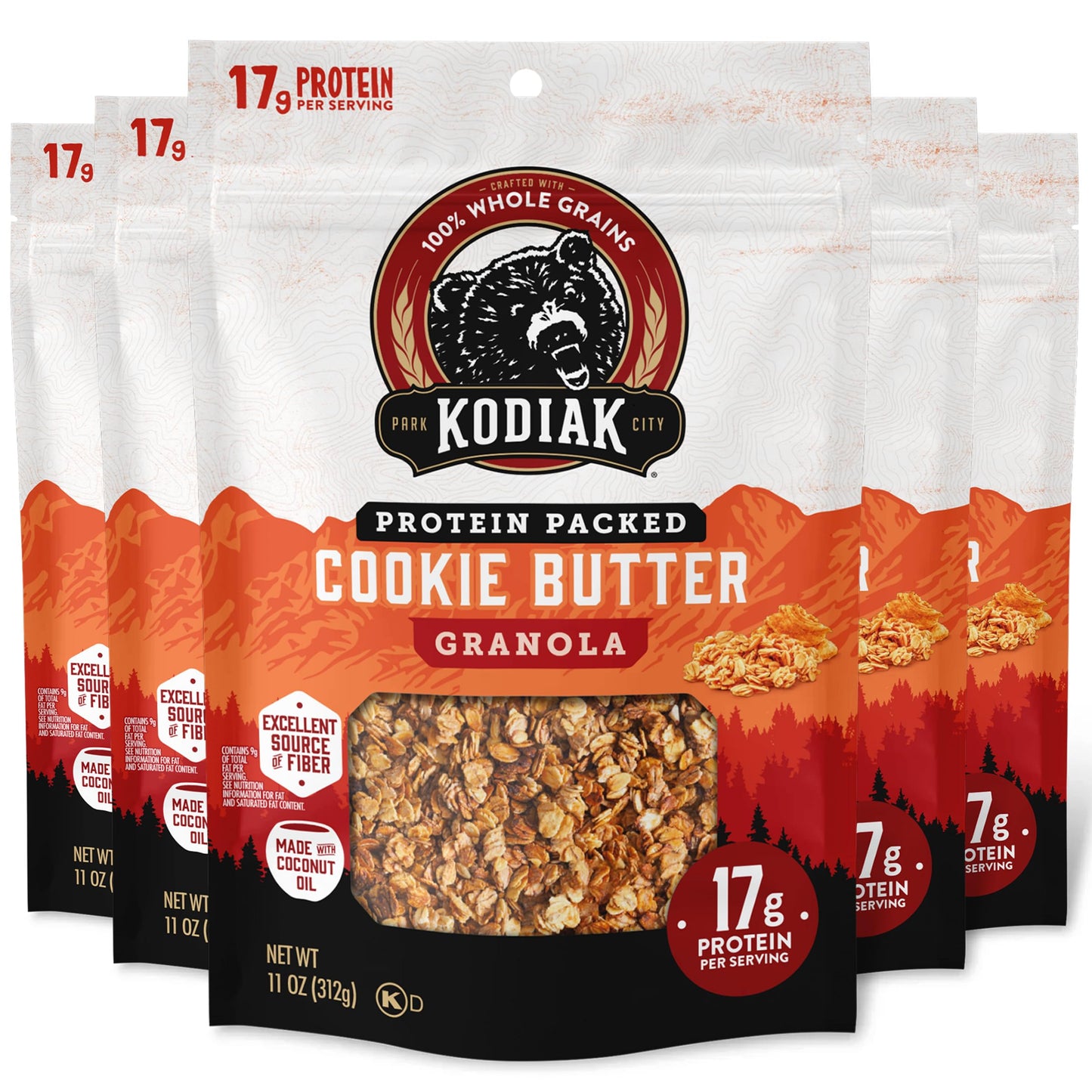 Kodiak Cakes Granola Pouch, Cookie Butter, High Protein, Whole Grains, Pack of 5 Pouches