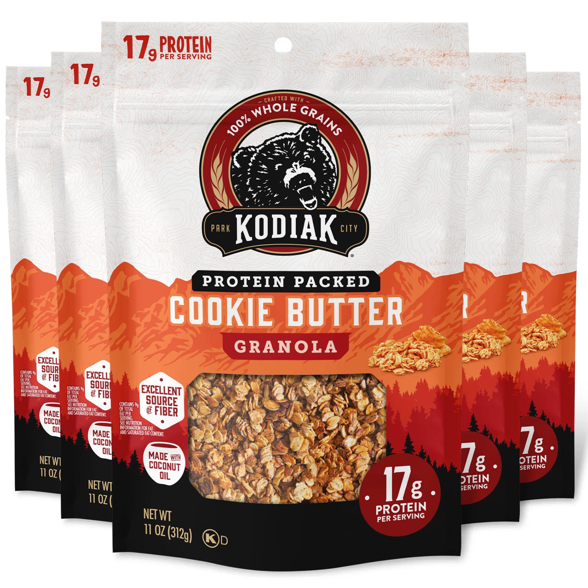 Kodiak Cakes Granola Pouch, Cookie Butter, High Protein, Whole Grains, Pack of 5 Pouches