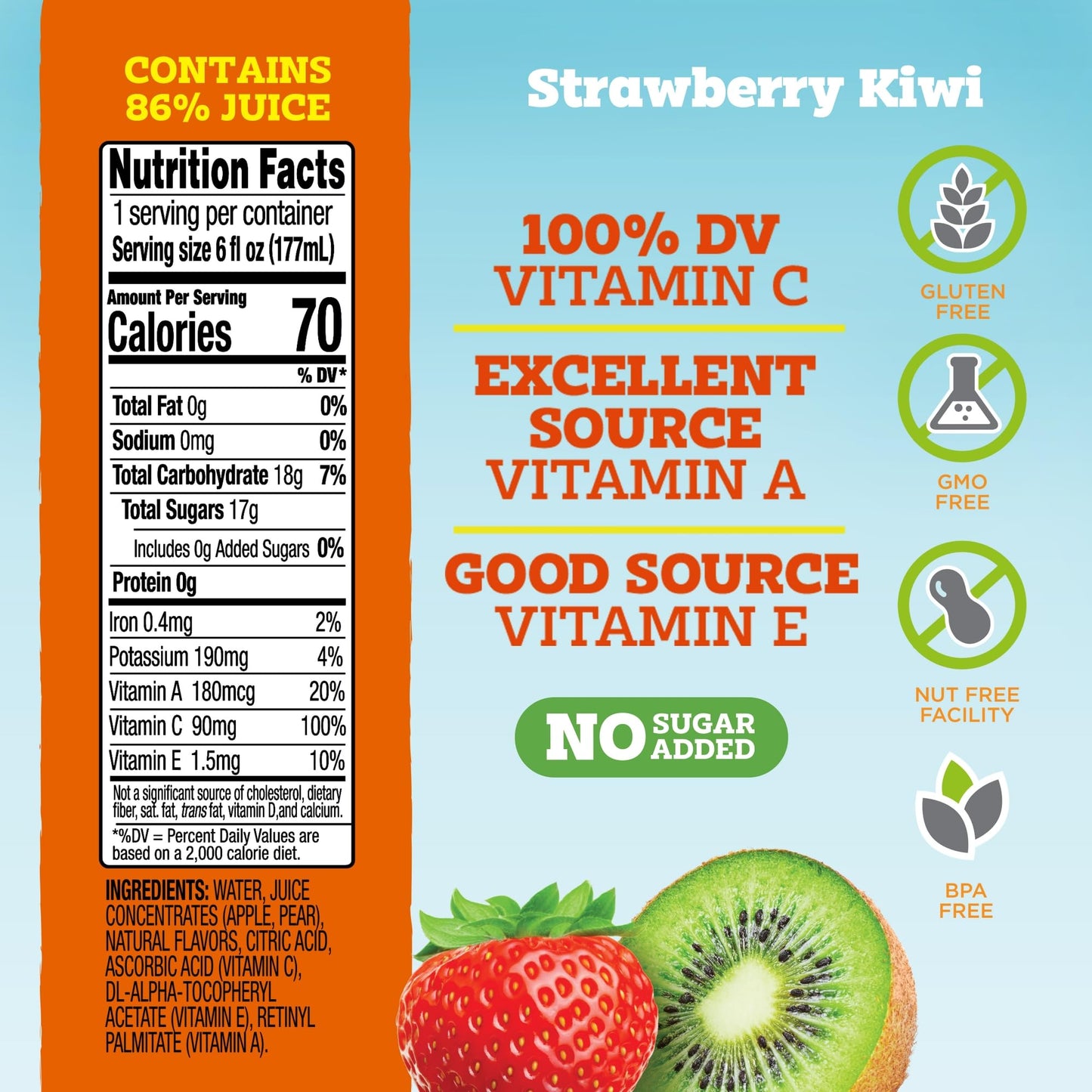 Good2Grow Strawberry Kiwi Flavored Antioxidant Blend Juice For Kids - Juice Bottles Bulk 24 Pack, Reusable Bottle, No Sugar Adde