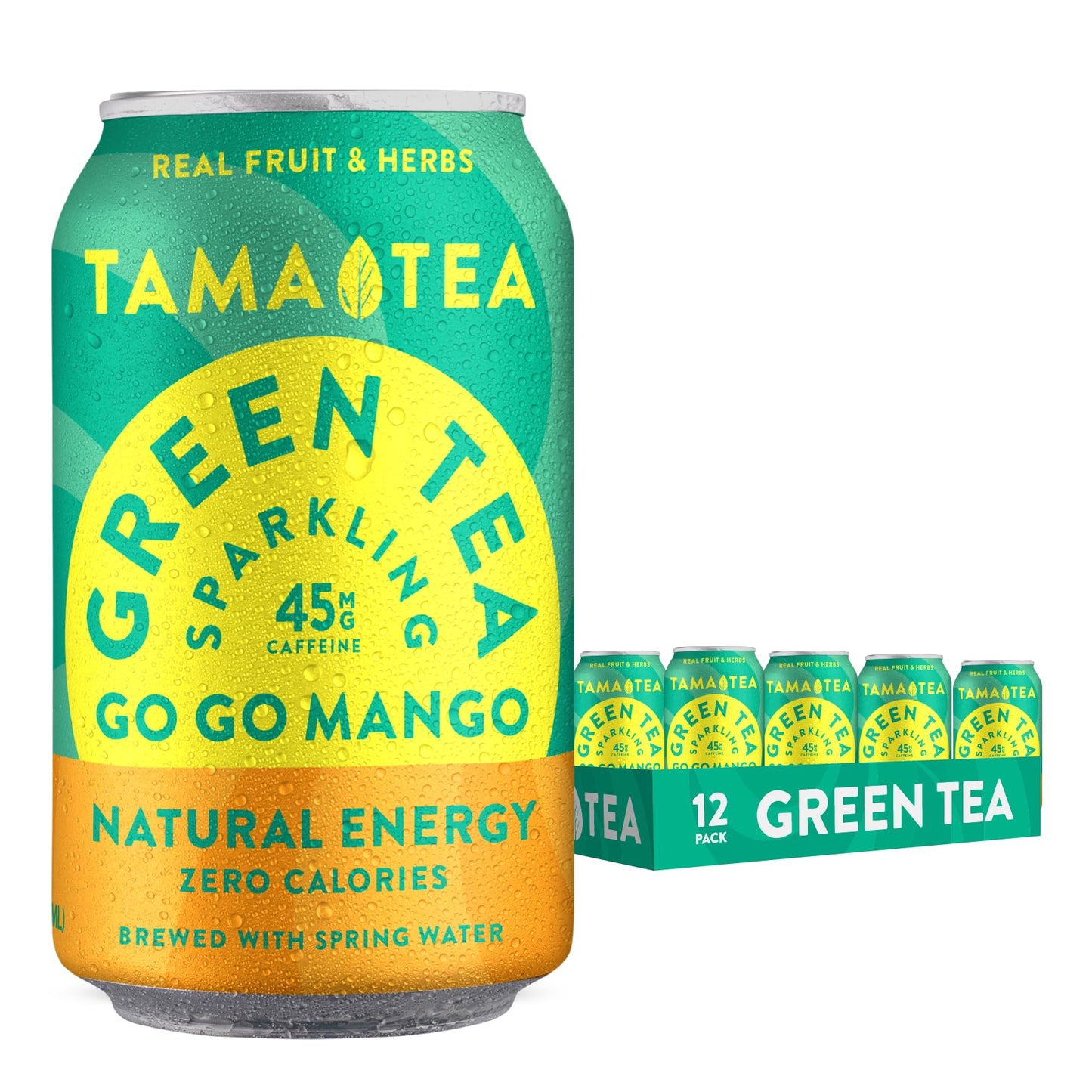 Tama Tea Sparkling Mango Green Tea - Zero Sugar, Zero Calories, Non-GMO, Antioxidant-Rich - Pack of 12