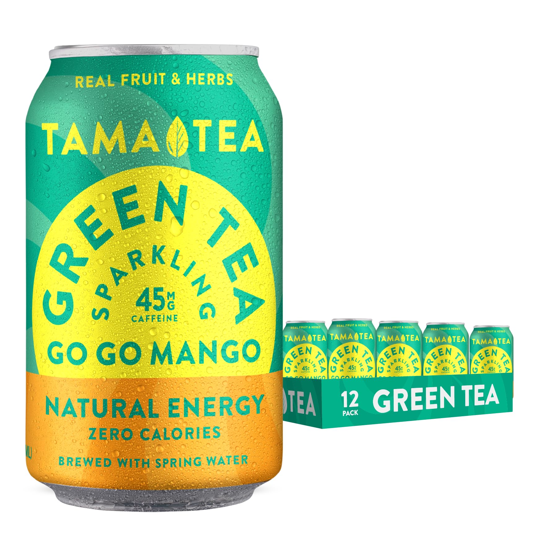Tama Tea Sparkling Mango Green Tea - Zero Sugar, Zero Calories, Non-GMO, Antioxidant-Rich - Pack of 12