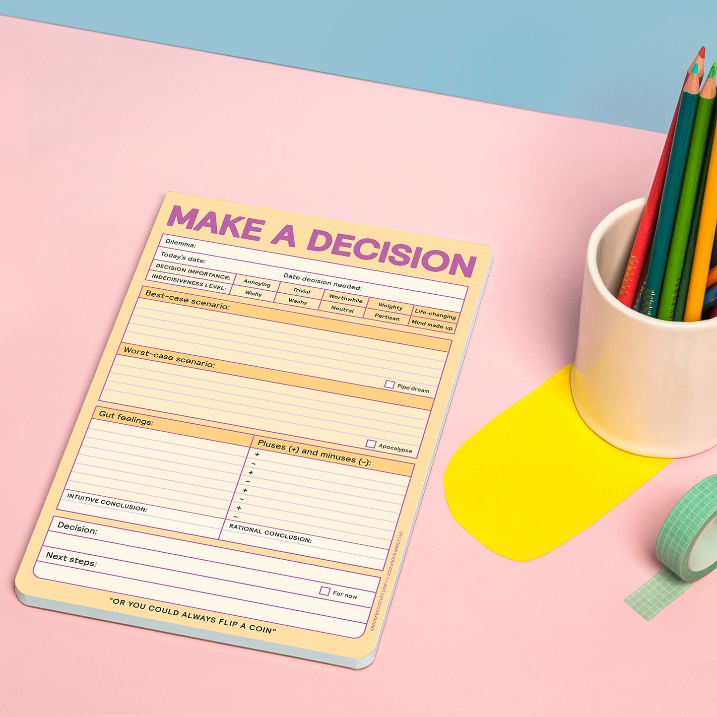 Knock Knock Make A Decision Pad, Checklist Funny Office Notepads (Pastel Version), 6 X 9-Inches