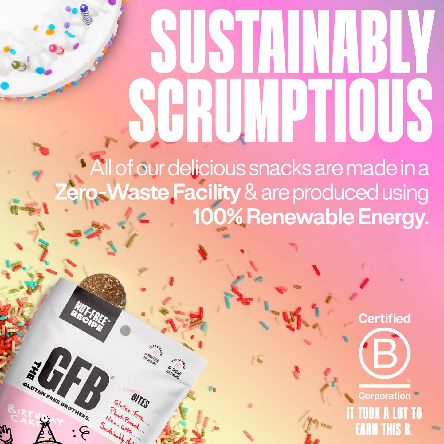 The GFB Birthday Cake Cookie Protein Bites - Allergen Friendly & Nut Free - Gluten Free, Plant Based, Non GMO, Sustainably Made