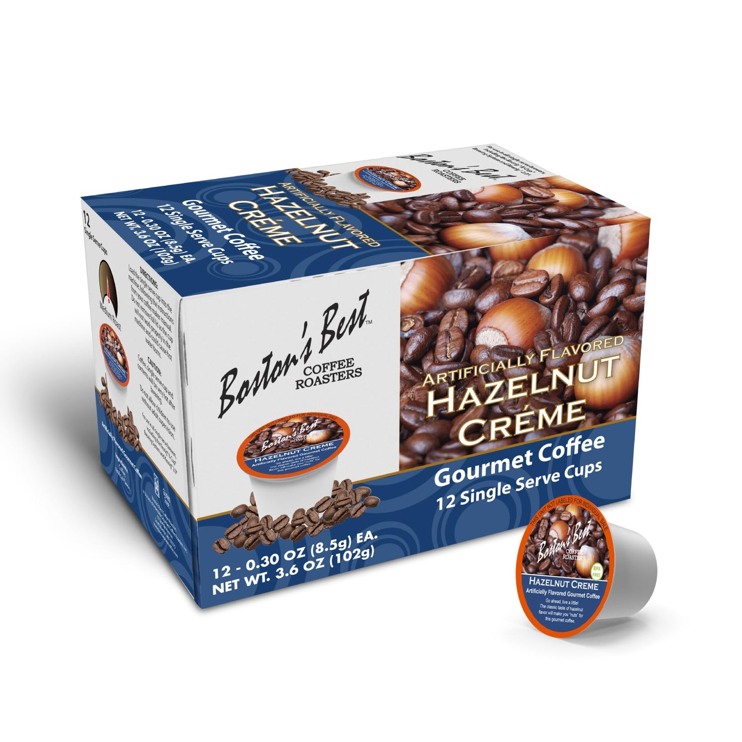 Bostons Best Hazelnut Creme Medium Roast Coffee, Compatible with Keurig, 12 Single Serve Cups