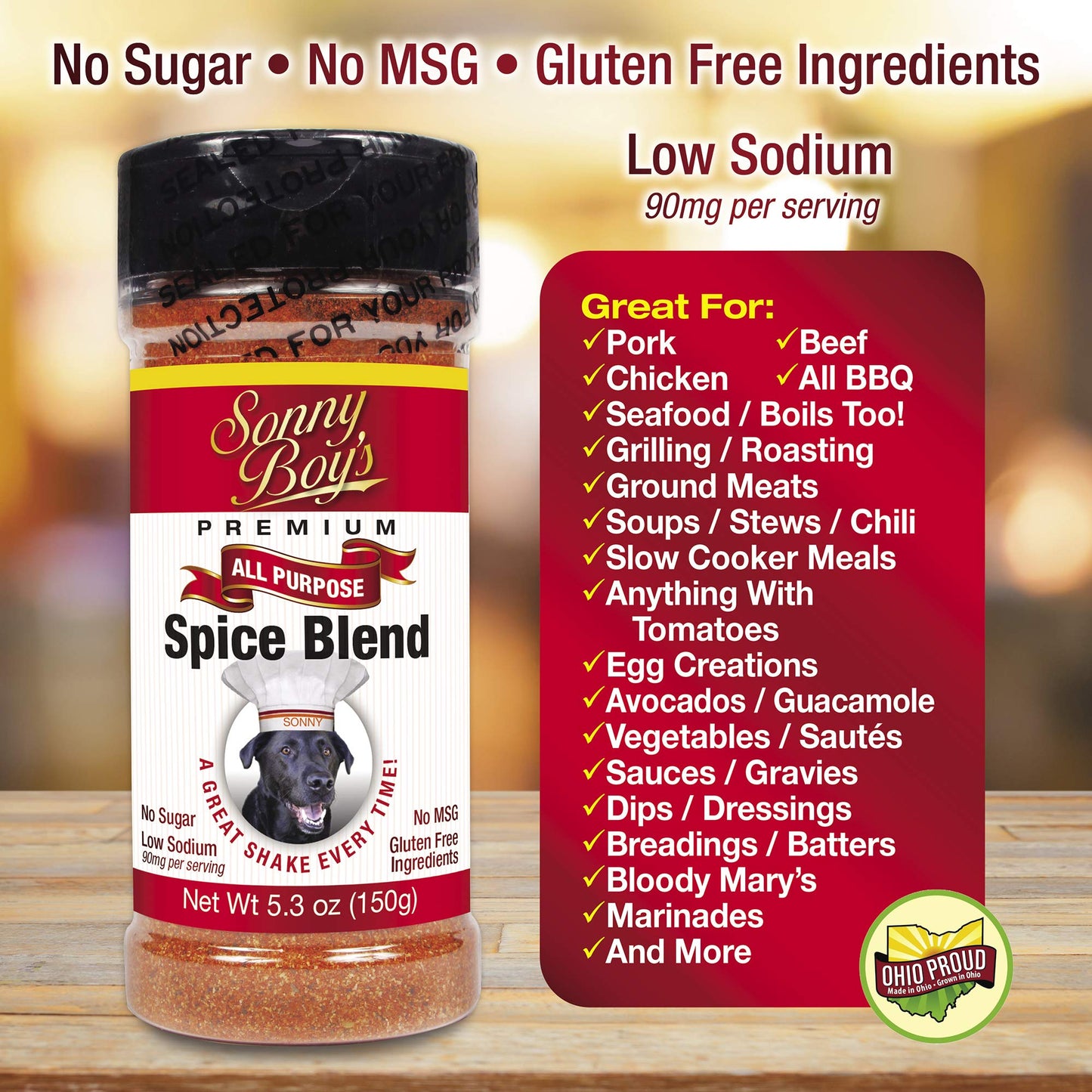 Sonny Boy'S Premium All Purpose Meat Seasoning Spice Blend & Spice Rub, Sugar Free, Gluten Free, No Msg, Low Sodium, 5.3 Oz Shak