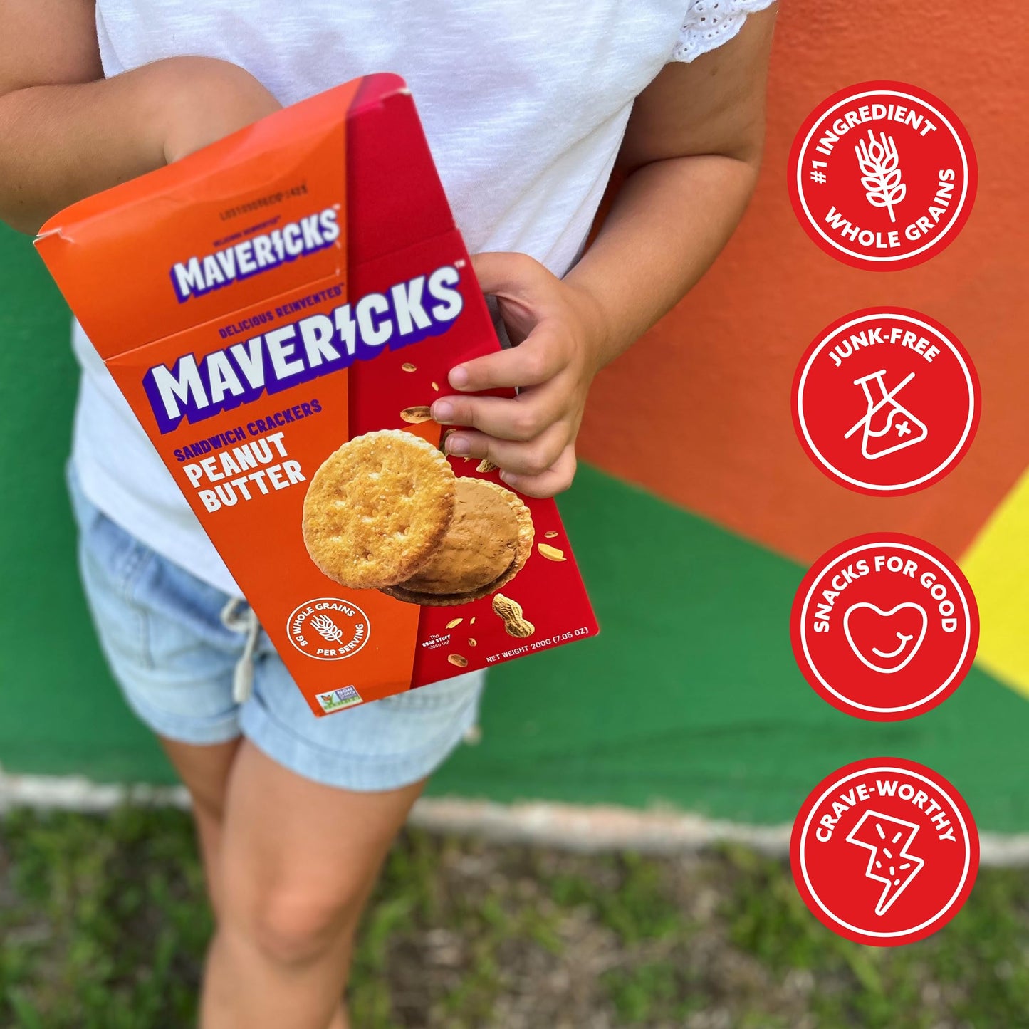 Mavericks Sandwich Crackers Peanut Butter - Plant-Based Peanut Butter Sandwich Snack Crackers, Whole Grain, Non-GMO - 6 Boxes (3