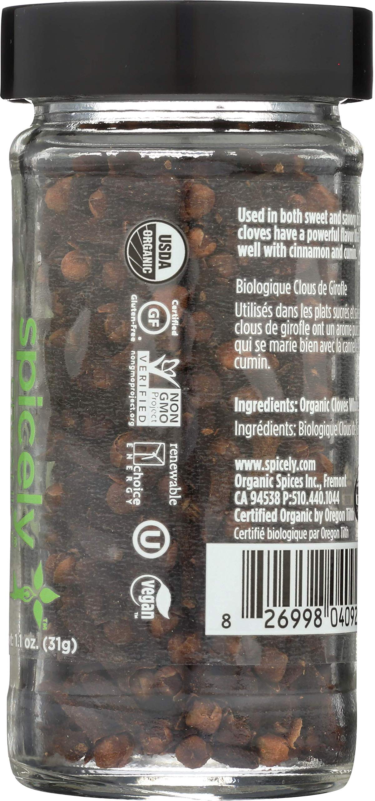 Spicely Organic Cloves Whole 1.10 Ounce Jar Certified Gluten Free