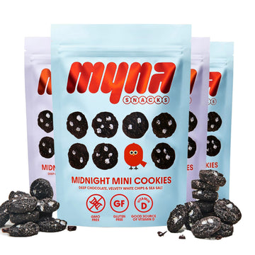 Myna Snacks Midnight Mini Cookies - Gluten Free, Dairy Free, Chocolate with White Chips, 4oz Bags, Pack of 4