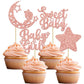 Gyufise 24Pcs Rose Gold Baby Girl Cupcake Toppers Glitter Star Moon Baby Shower Gender Reveal Cupcake Picks Baby Shower Kids Gir