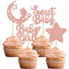 Gyufise 24Pcs Rose Gold Baby Girl Cupcake Toppers Glitter Star Moon Baby Shower Gender Reveal Cupcake Picks Baby Shower Kids Girls Birthday Party Cake Decorations Supplies