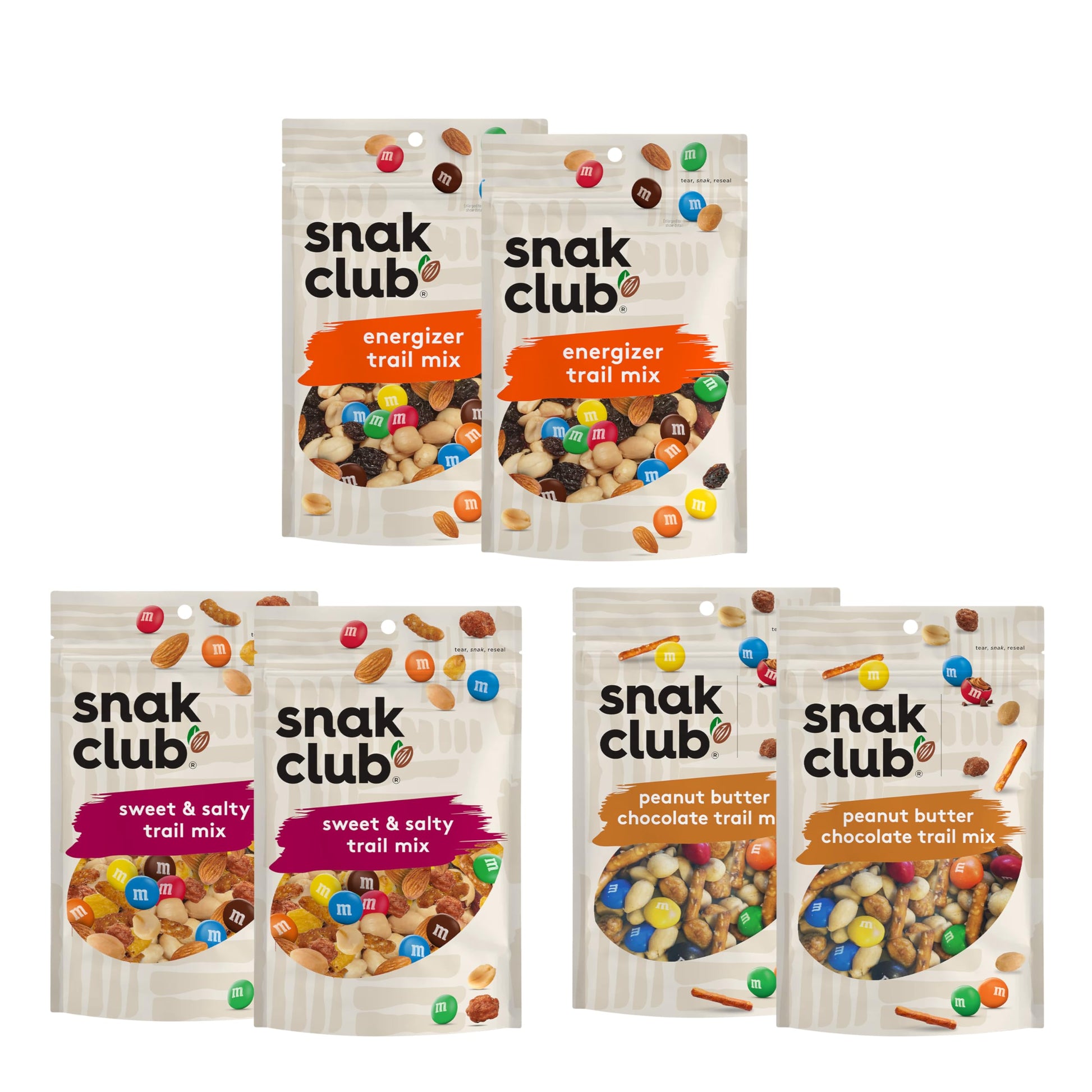 Snak Club Trail Mix Variety Pack, Protein Snacks, Includes Energizer Trail Mix, Sweet and Salty, and Peanut Butter Chocolate, 6 