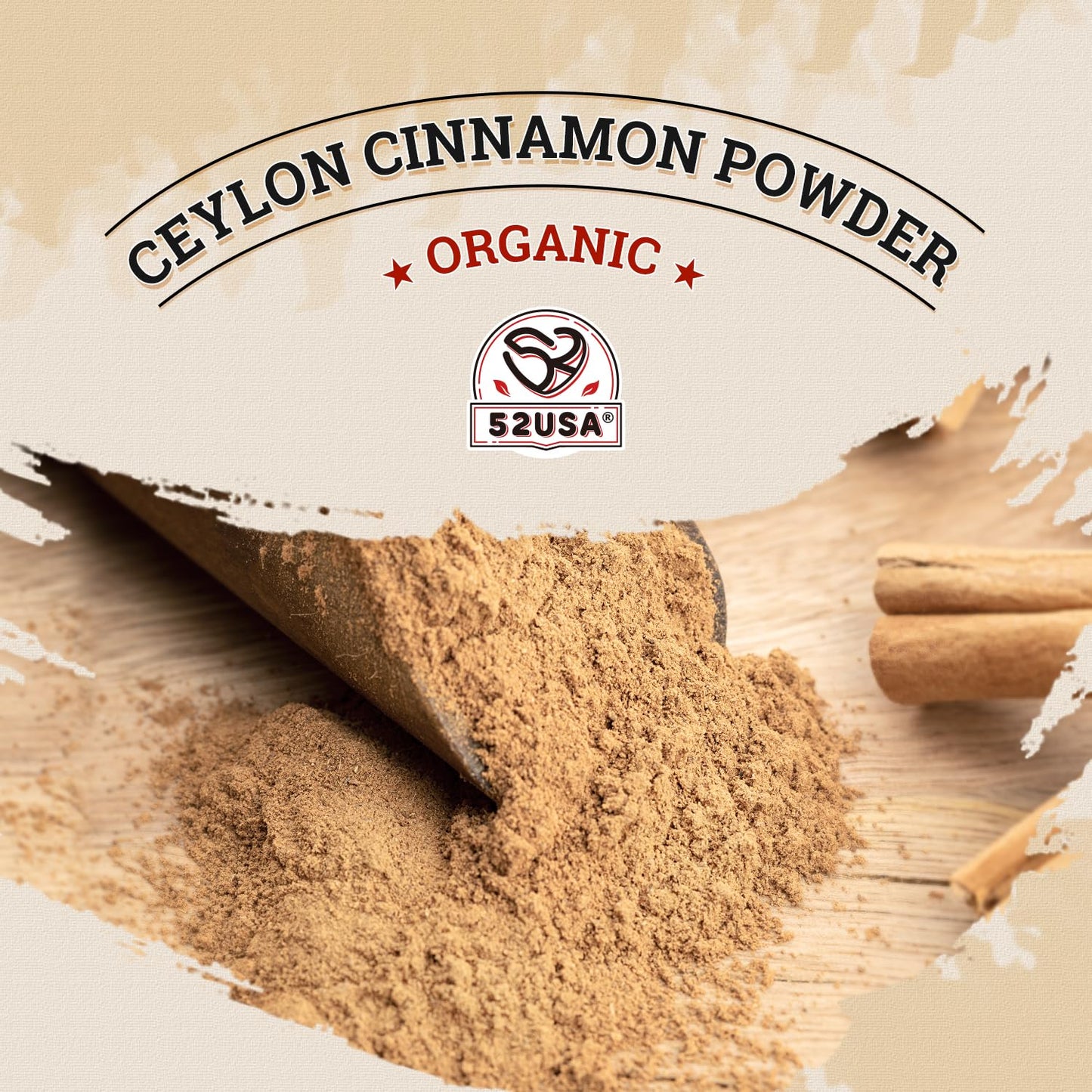 52Usa Organic Ceylon Cinnamon Powder, 2 Ounce, True Cinnamon Farmed In Sri Lanka, Non-Gmo, Gluten-Free, Perfect For Baking, Cook