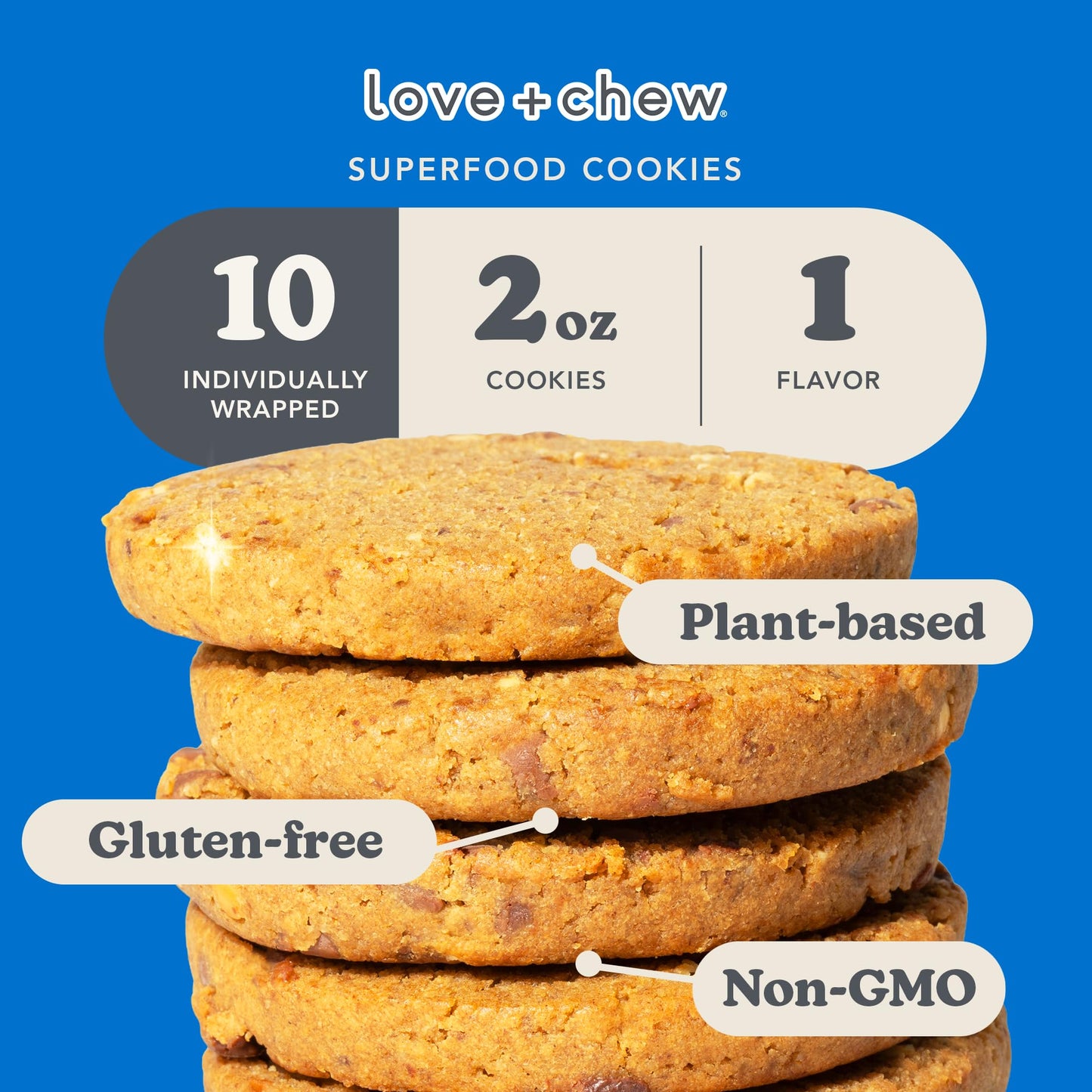 Love + Chew Soft Baked Protein Cookies, Peanut Butter Chip Flavor, Plant Based Cookie Made With Oat Flour & Dark Chocolate for K
