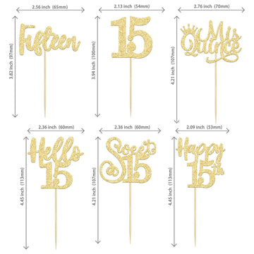 36Pcs 15Th Birthday Cupcake Toppers Sweet 15 Hello 15 Cake Toppers Fifteen Happy 15Th Cupcake Picks 15Th Birthday Cake Decoratio