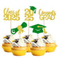 YCTHUNFISH 30 Pack Cupcake Toppers Glitter Grad Decorations for Class of 2025 - Gold Green