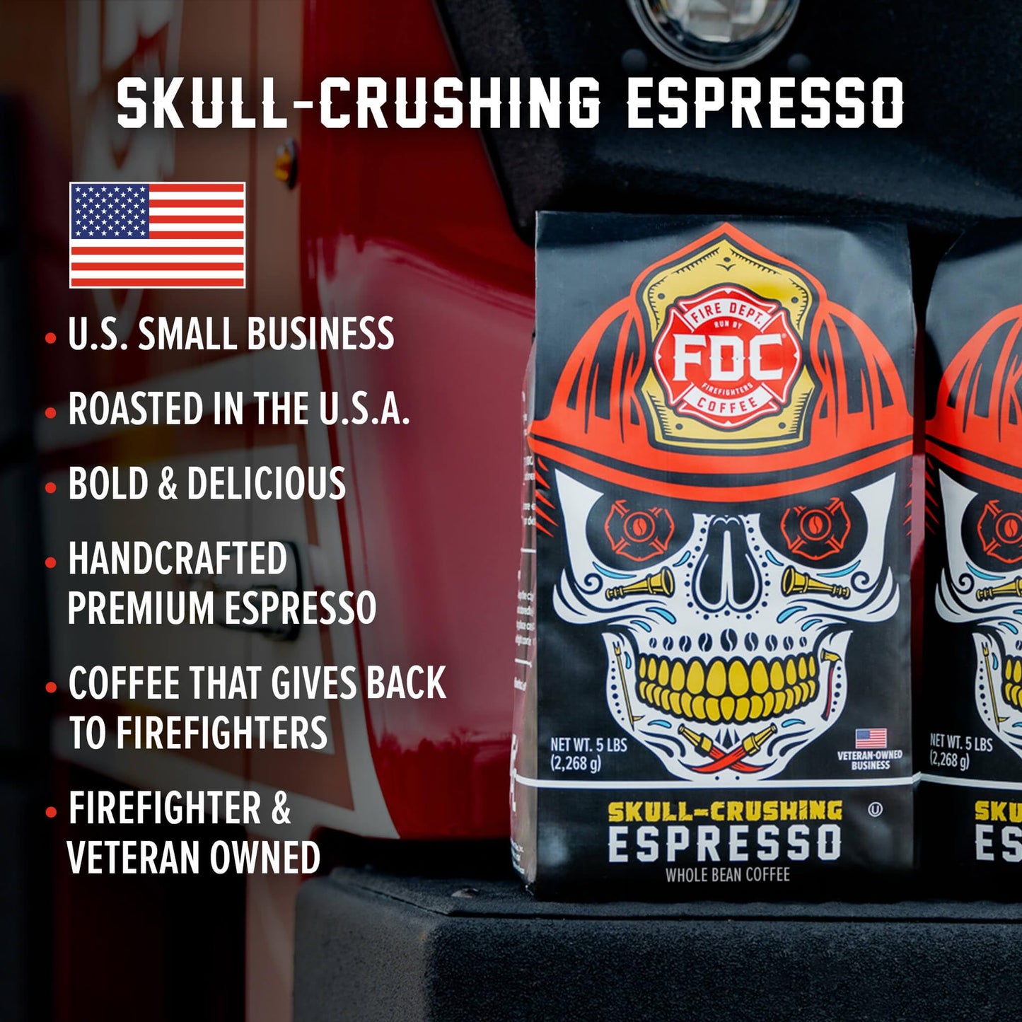 Fire Department Coffee Espresso Beans - Full-Bodied & Bold - 5 LB Bulk - Veteran Owned - Roasted in the USA