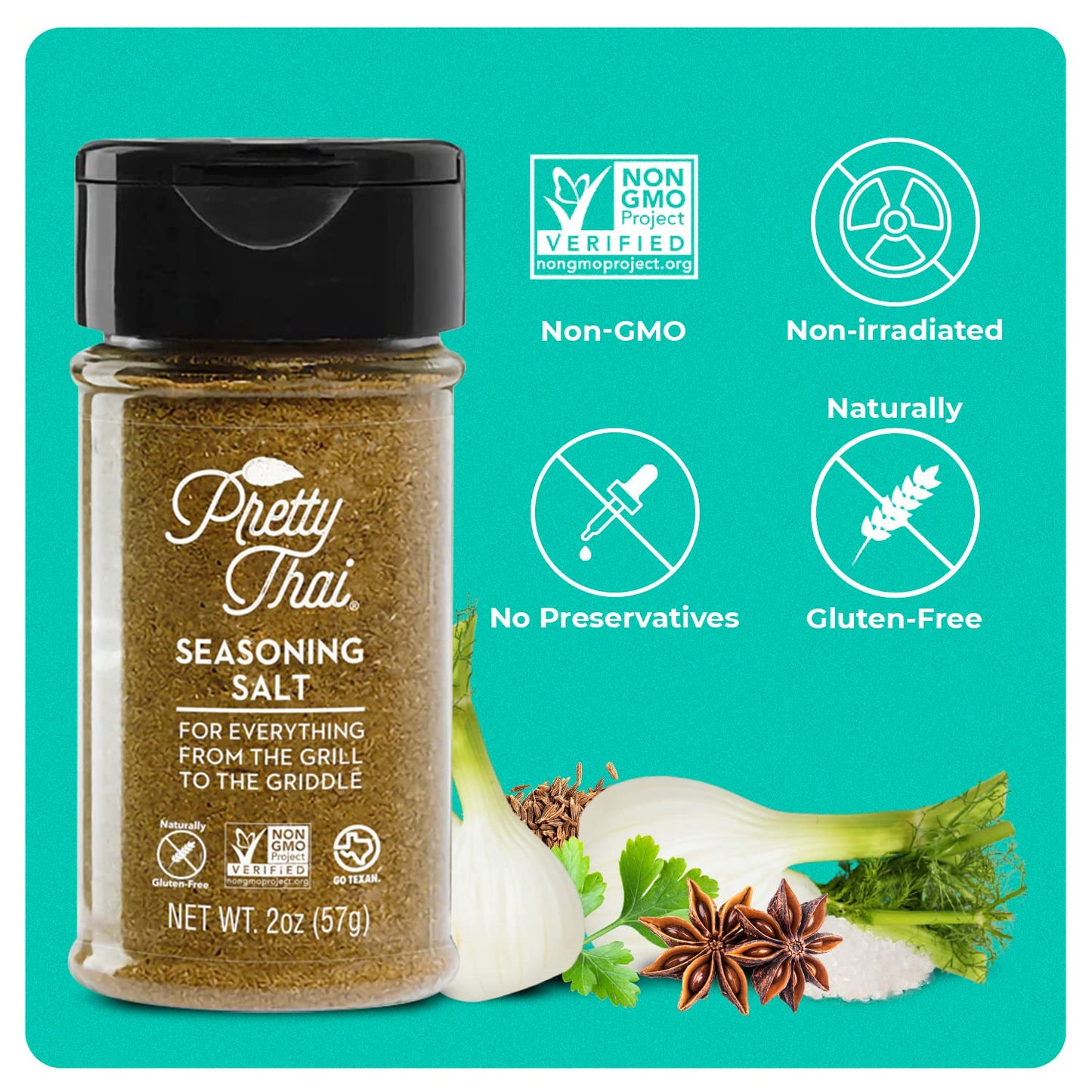 Pretty Thai Seasoning Salt - 2oz I Low Sodium Seasoned Salt, All Purpose Seasoning for Thai Recipes, Tacos, Potato Salad, Popcor