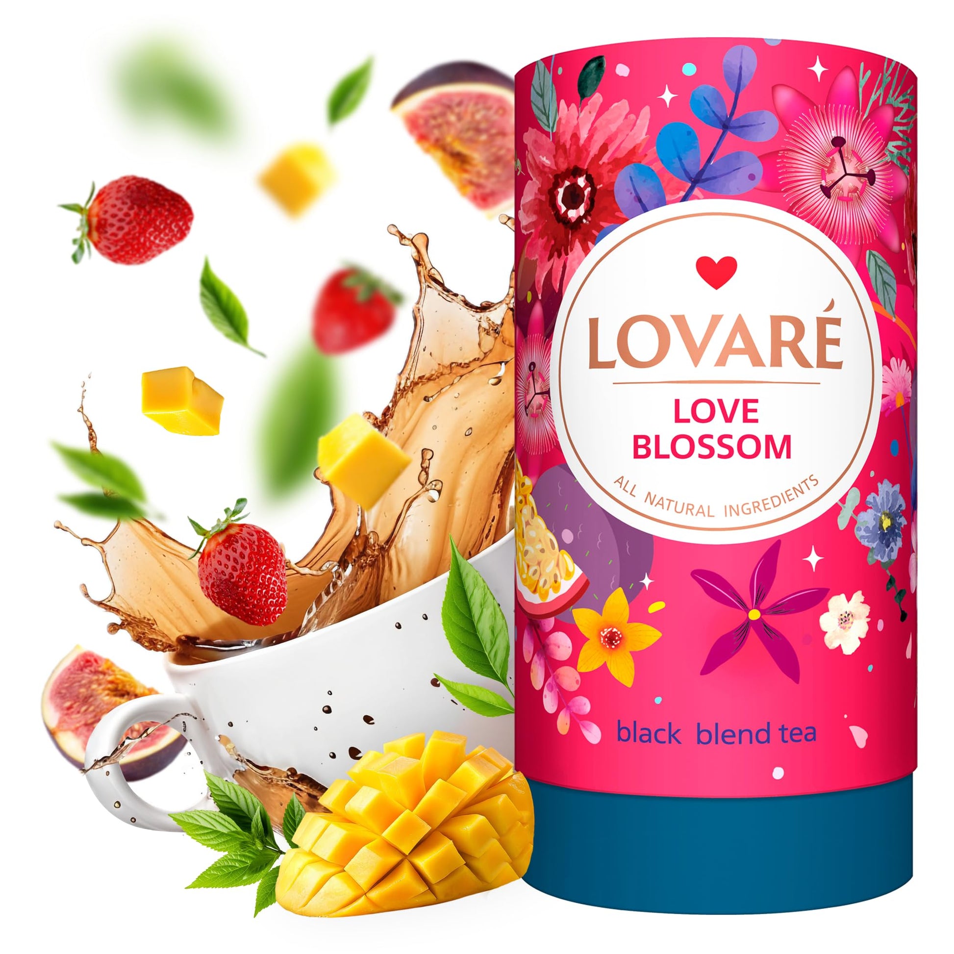 LOVARE Love Blossom Loose Leaf Tea - Dry Fig, Mango, Strawberry, 80g - Tea Gift Box with 15 Paper Filters