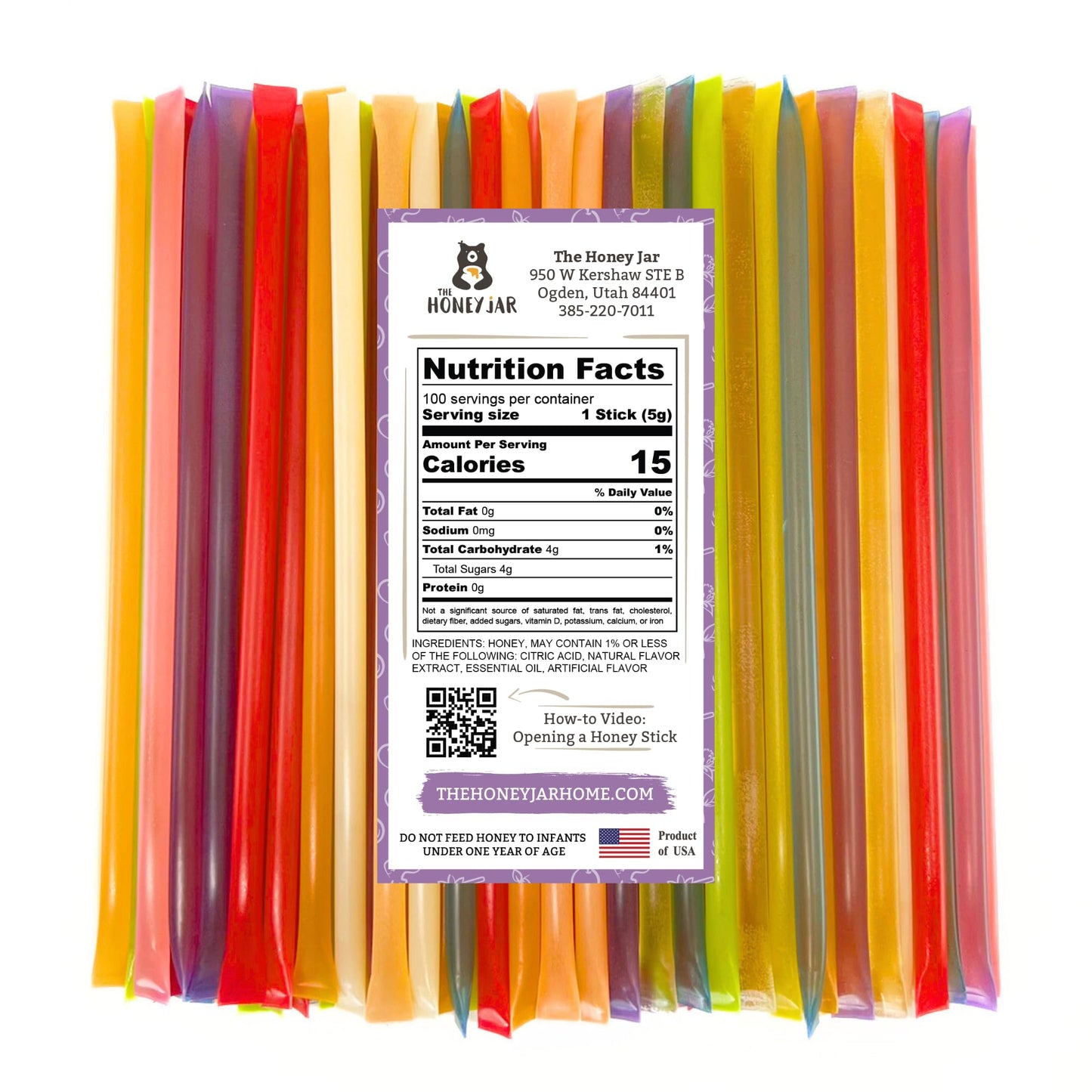 The Honey Jar Raw Honey Sticks - 100 Count - Pure Honey Straws for Tea & Coffee