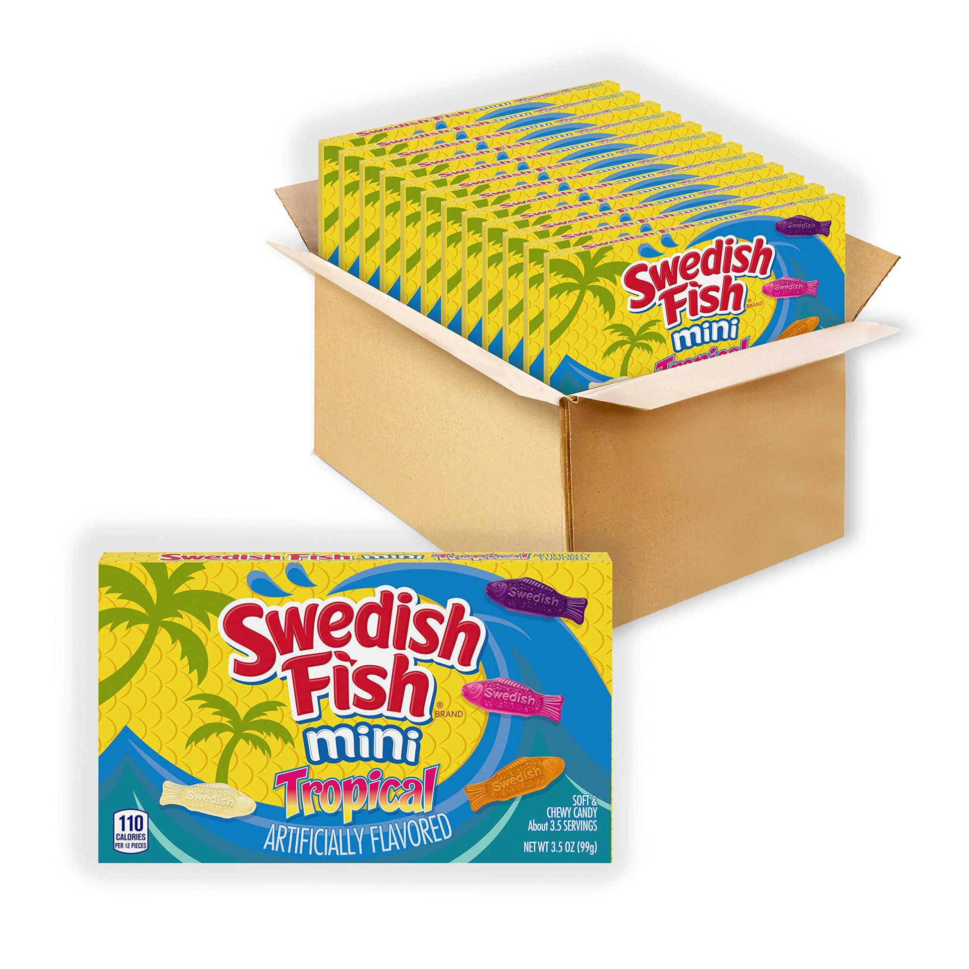 Swedish Fish Mini Tropical Soft & Chewy Candy, Bulk Candy, 12 - 3.5 Oz Boxes
