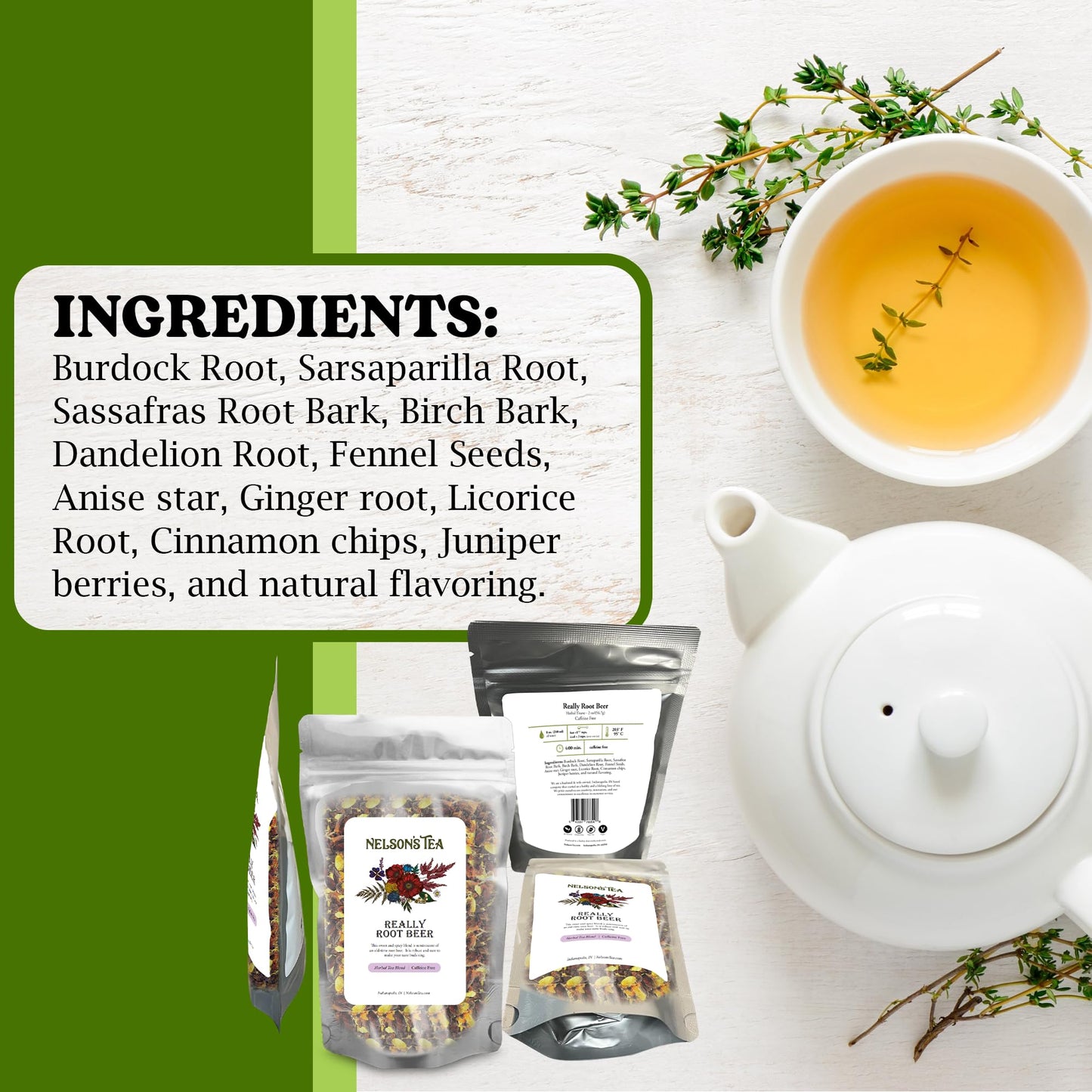 Nelsons Tea Herbal Loose Leaf Tea Blend - Caffeine Free Sarsaparilla, Sassafras & Burdock - 2 oz