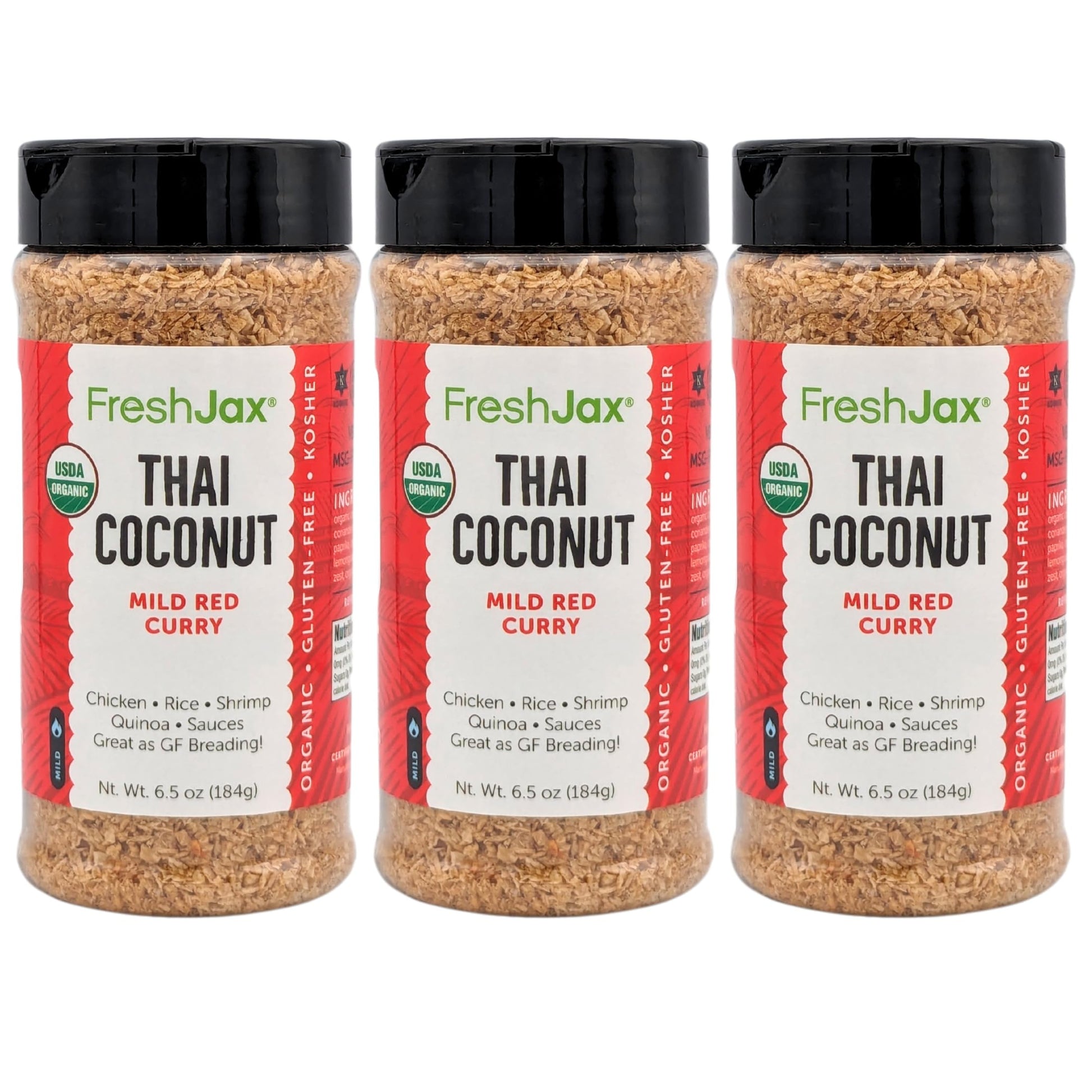Freshjax Organic Thai Coconut Curry - Mild Red | 3 Extra Large 6.5 Oz Bottles | Non Gmo, Gluten Free, Keto, Paleo, Organic Red Curry Powder | Handcrafted In Jacksonville | Family Business Made In Usa