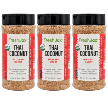 Freshjax Organic Thai Coconut Curry - Mild Red | 3 Extra Large 6.5 Oz Bottles | Non Gmo, Gluten Free, Keto, Paleo, Organic Red Curry Powder | Handcrafted In Jacksonville | Family Business Made In Usa